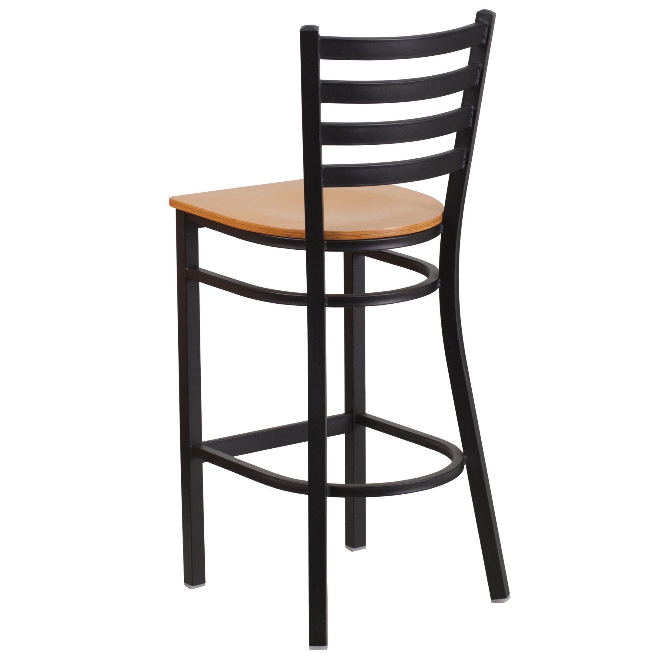 Flash Furniture HERCULES Series Black Ladder Back Metal Restaurant Barstool - Natural Wood Seat - Image 12
