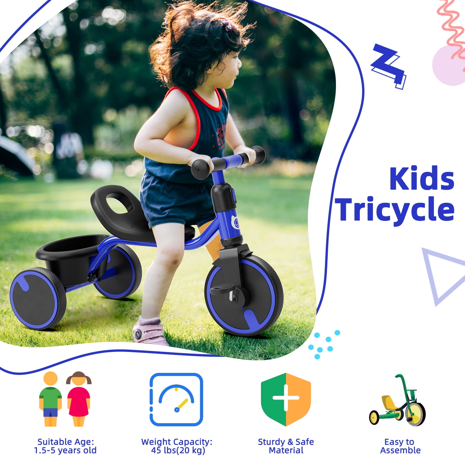 XJD 5-in-1 Toddler Bike for 1-4 Years Old Boys Girls Tricycles for Toddlers Kids Trikes for Balance Training Baby Bike Infant Trike,Blue - Image 8