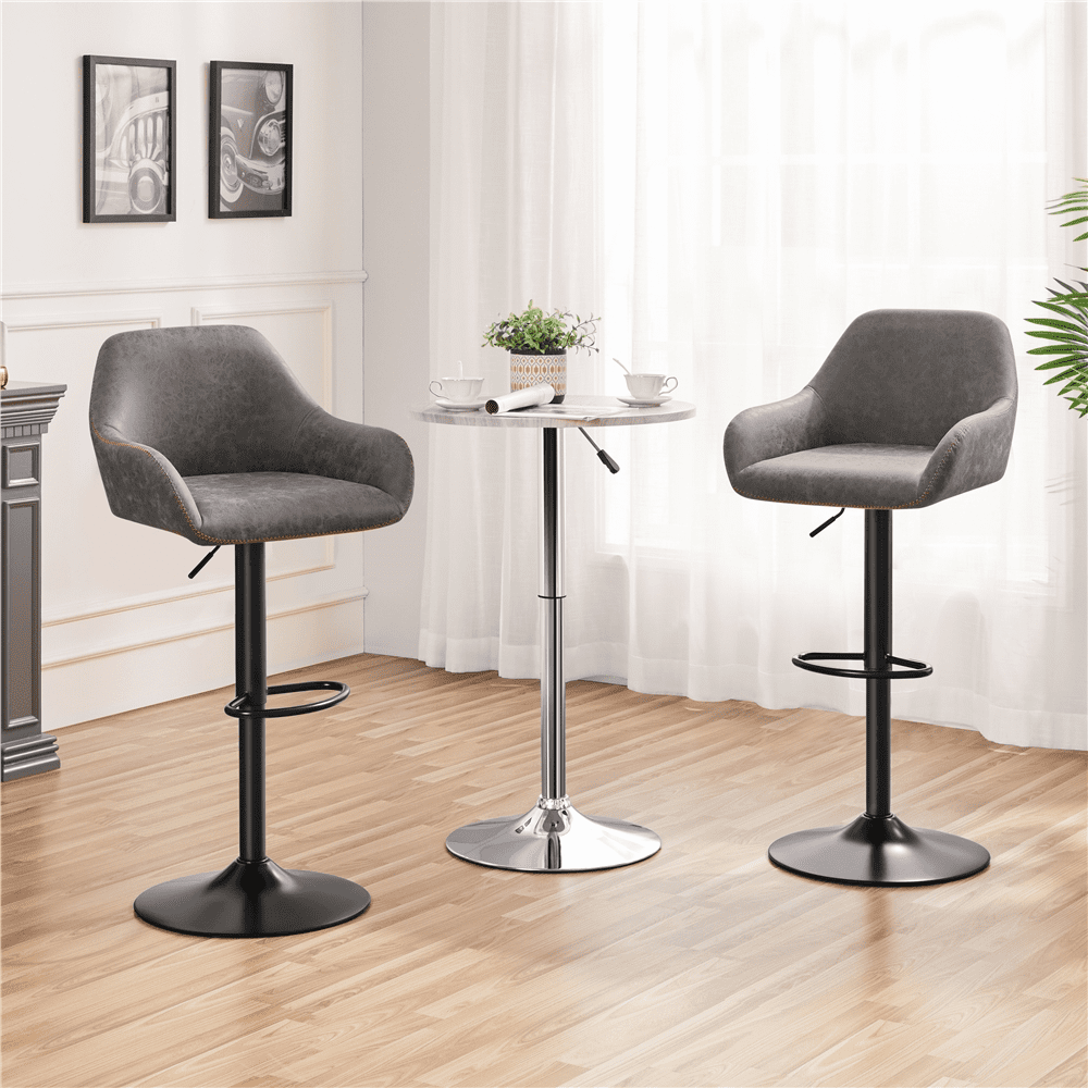 Alden Design Adjustable Vintage Faux Leather Bar Stools with Backrest, Set of 2, Gray - Image 5