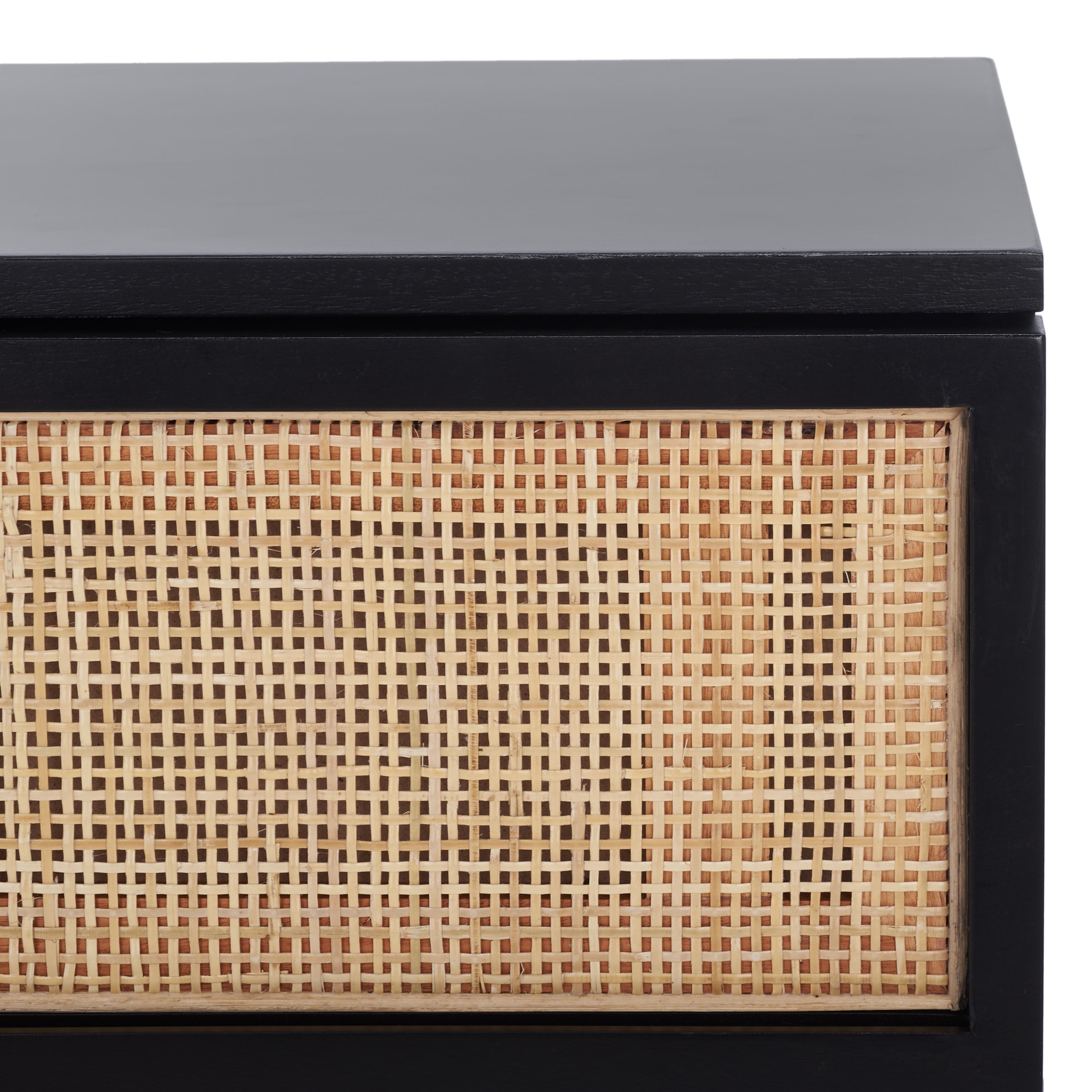 SAFAVIEH Zadie 2 Drawer Rattan Nightstand, Black w/ Natural Rattan/Gold Legs - Image 5