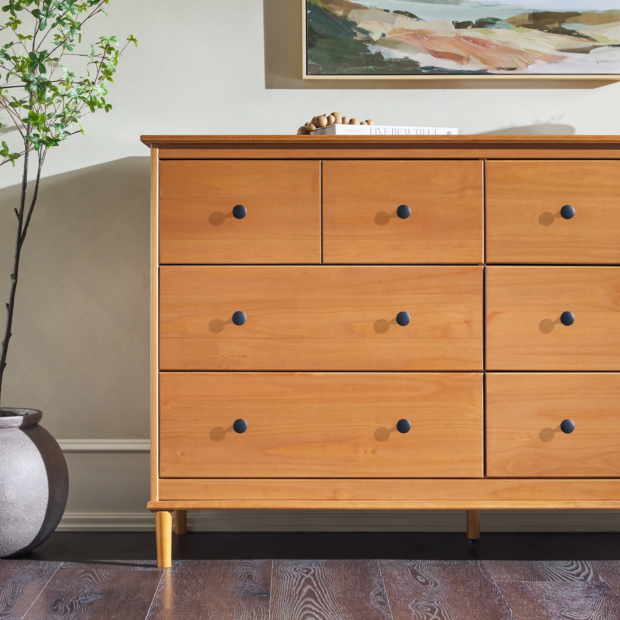 Walker Edison Mid-Century Modern 6-Drawer Solid Wood Dresser, Caramel - Image 15