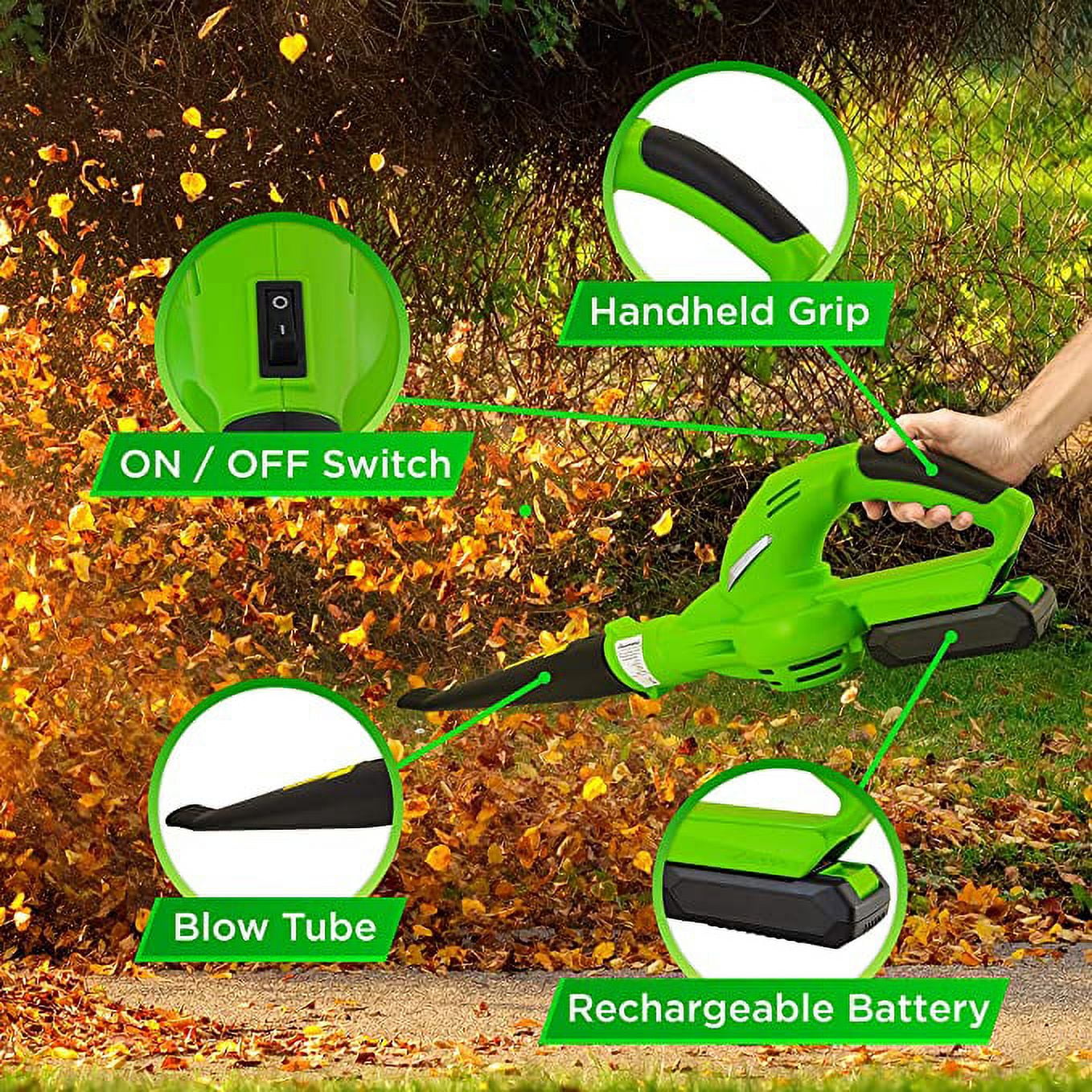 SereneLife Lightweight Cordless Leaf Blower 18V, 55 MPH Air Speed Rechargeable Battery & Charger - Image 4