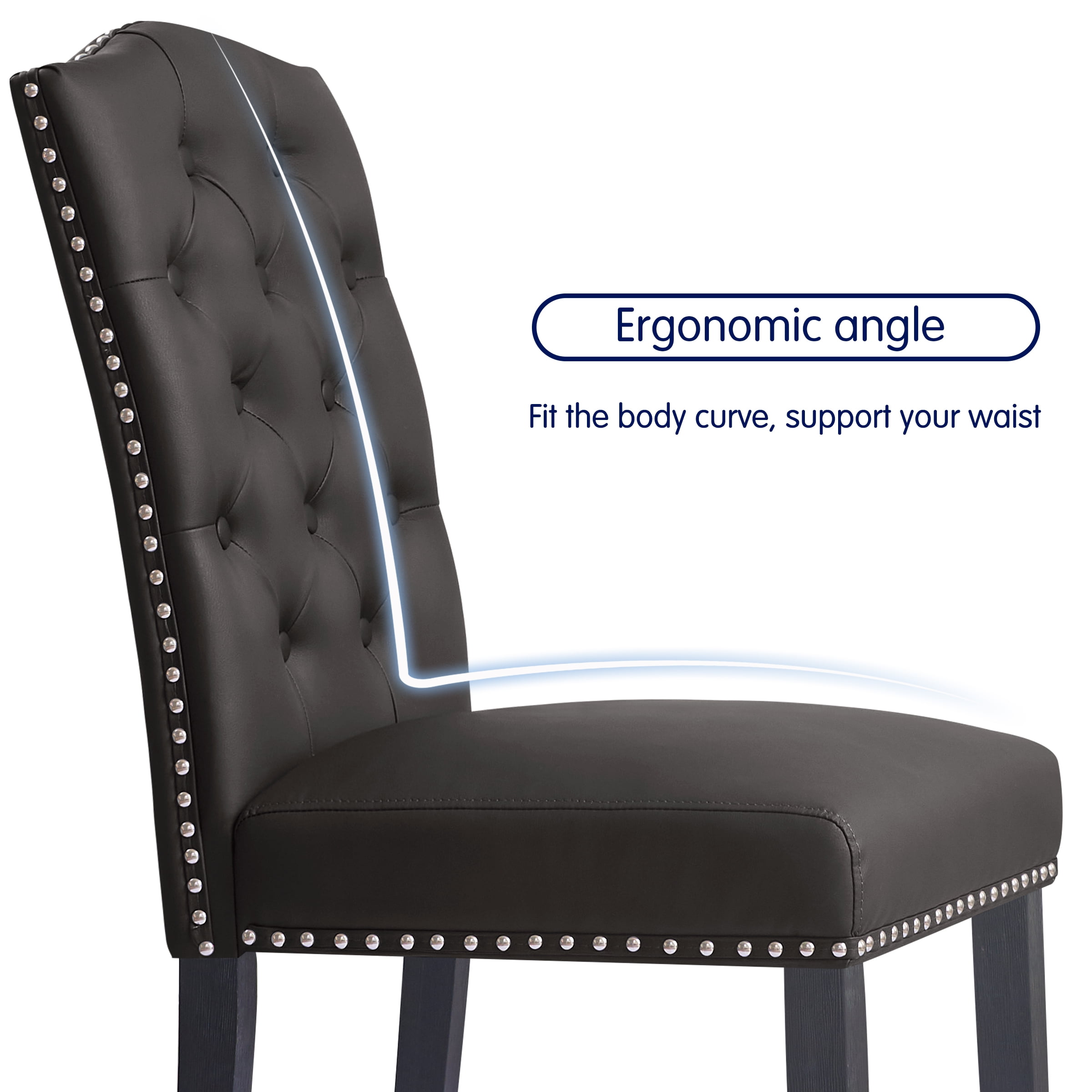 Subrtex Upholstered Dining Chairs Set of 2, PU Leather Dining Chair with Nail heads Trim, Button Padded Chairs Set for Kitchen Dining Room, Gray - Image 7