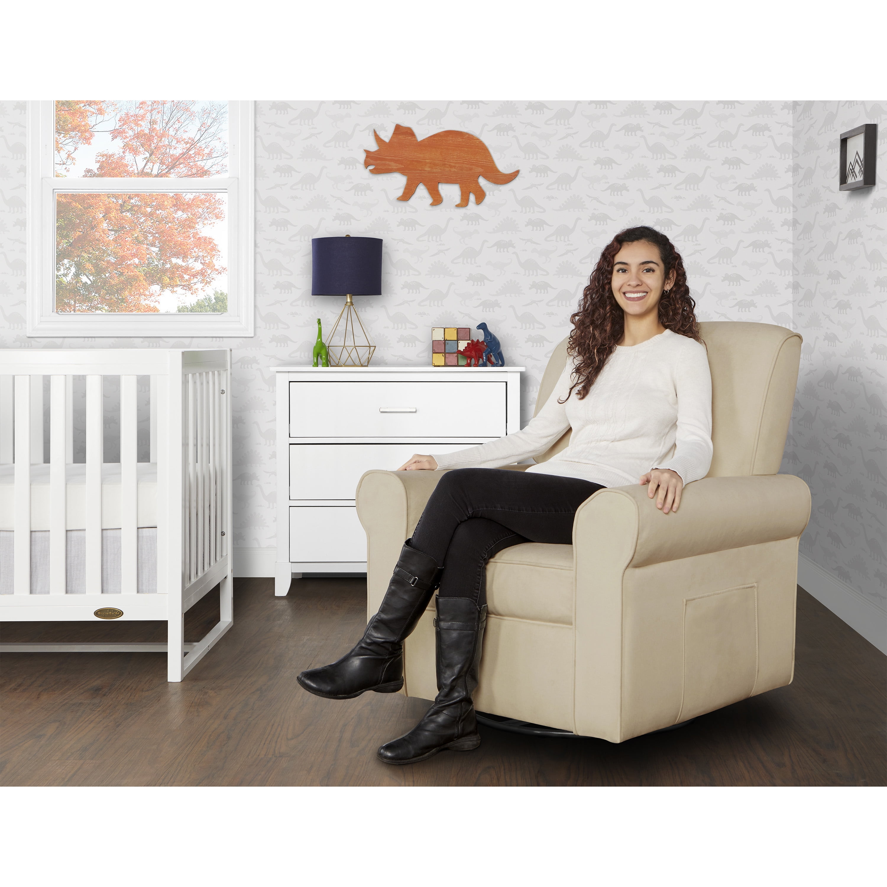 Evolur London Upholstered 360 Swivel l Glider I Rocker I Nursery Glider I Durable Soft Fabric in Beige - Image 10