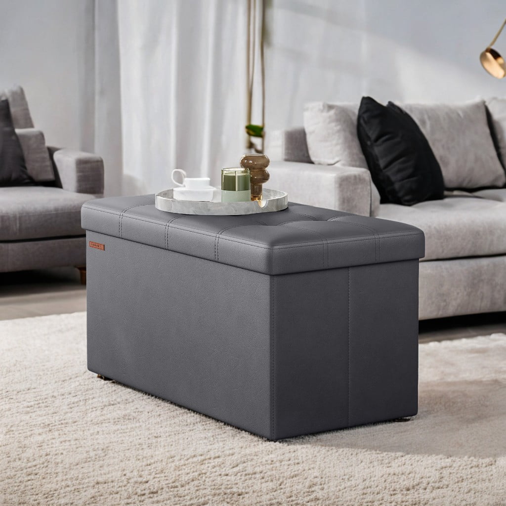 SONGMICS 30" Storage Ottoman Bench Folding Ottoman with Storage Footstool Hold up to 660lb for Living Room Bedroom Dark Gray - Image 6