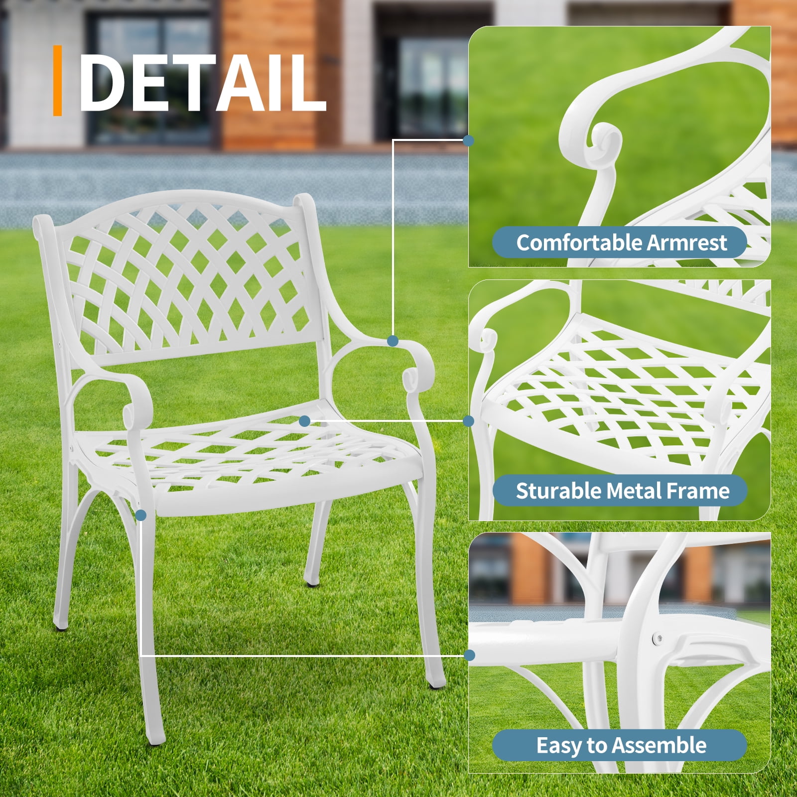 PATIO-IN Cast Aluminum Outdoor Patio Chairs - Set of 2, White - Image 6