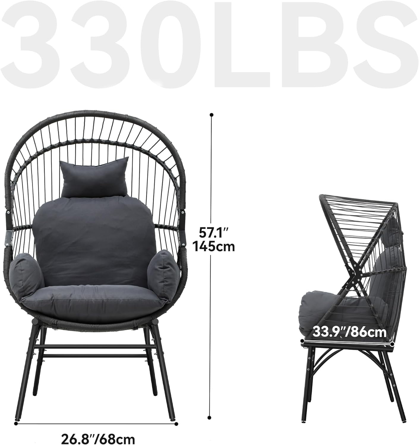 Dextrus Gray Wicker Egg Lounge Chair - Stylish Egg Basket Chair with PE Rattan - Legged Chair with Cushion for Outdoor Spaces - Perfect for Patio, Garden, Backyard, Porch - Image 6