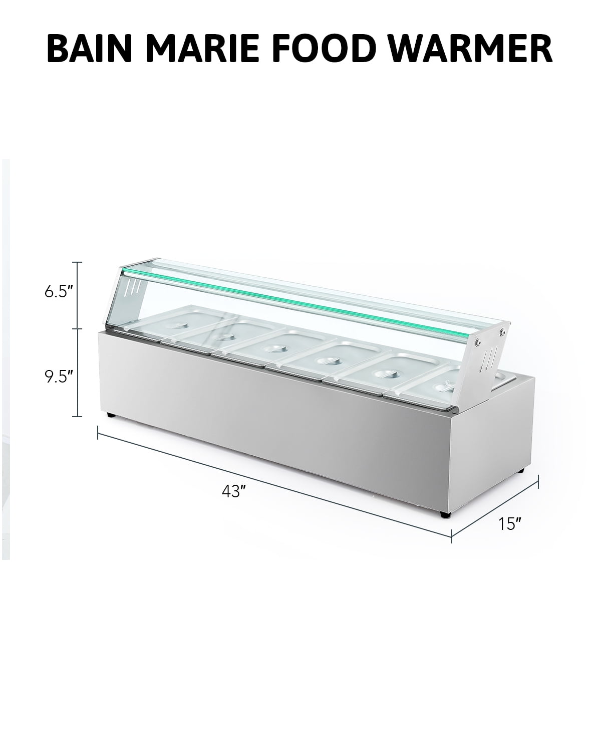 Wilprep Commercial Food Warmer,6 Pan Bain Marie Bain Marie Food Warmer with Glass Shield,Electric Countertop Food Warmer - Image 15