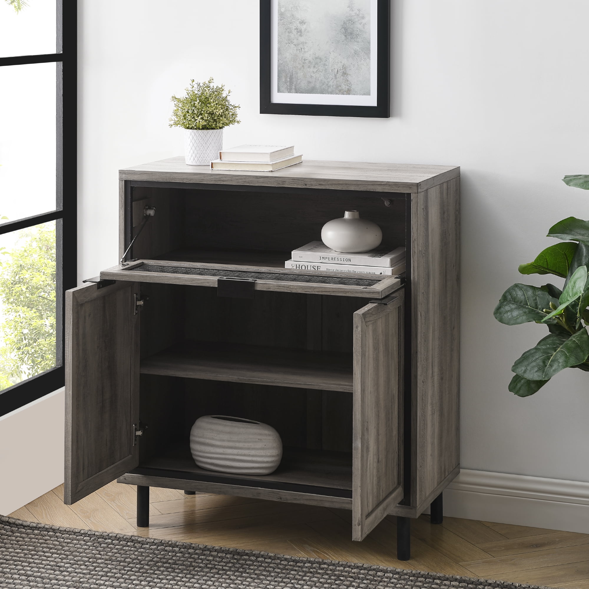 Manor Park Metal Mesh Drop-Down Door Accent Cabinet, Grey Wash - Image 4