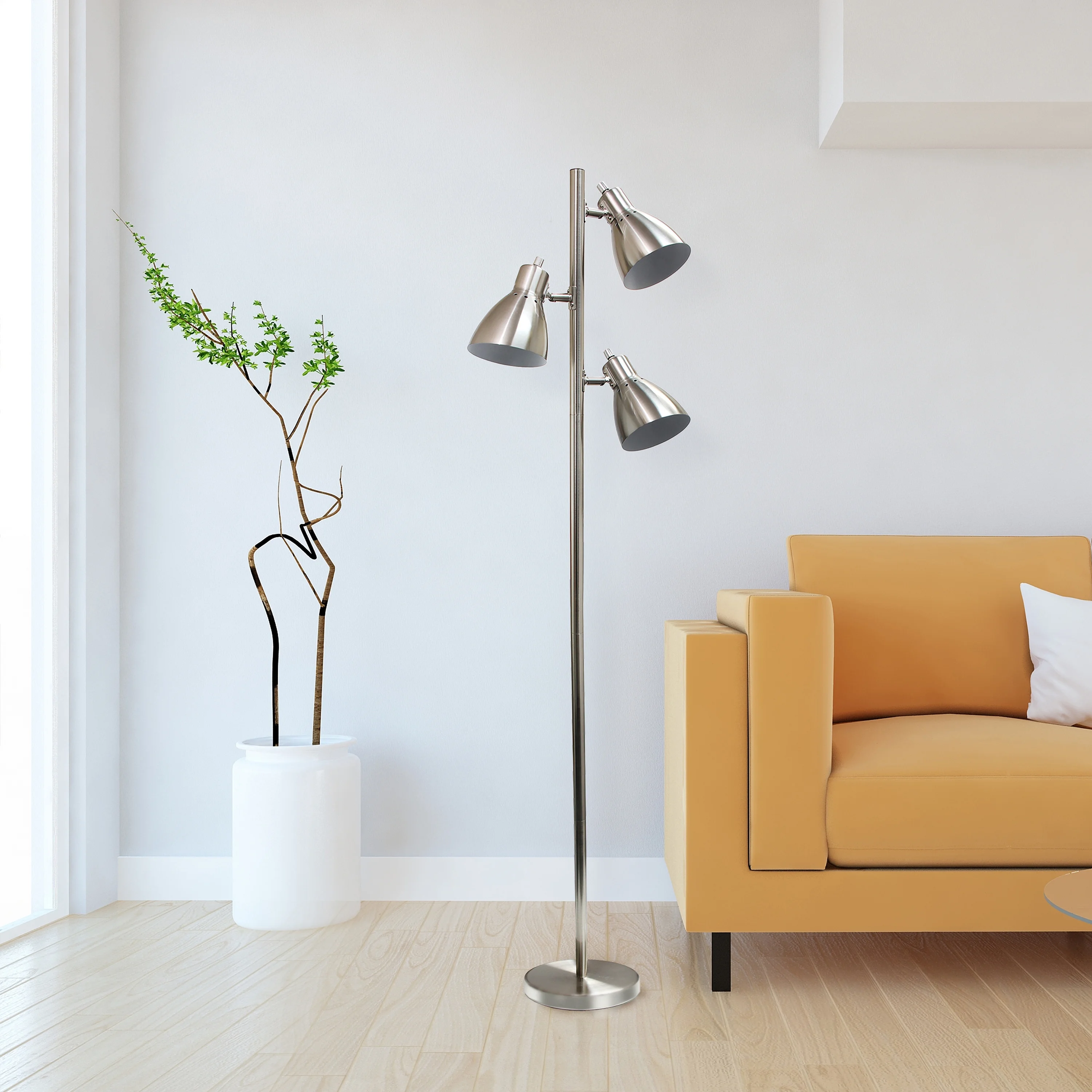 Creekwood Home Essentix 64" Tall Traditional 3 Light Metal Tree Floor Lamp with Metal Adjustable Spotlight Shades for Living Room, Bedroom, Entryway, Hallway, Office, Dorm, Brushed Nickel - Image 2