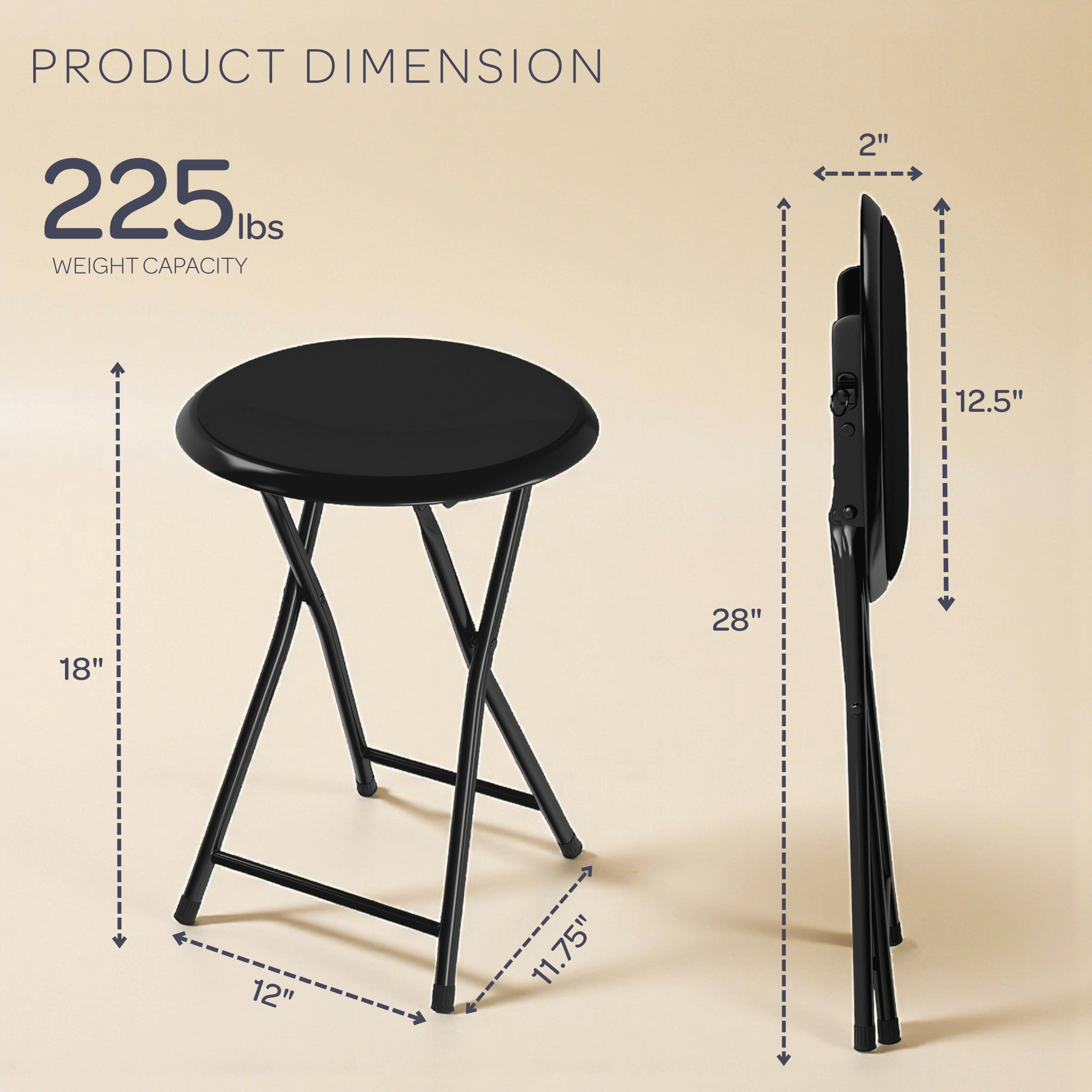 Lavish Home Backless 18-Inch Folding Stool with 225lb Capacity (Black) - Image 11