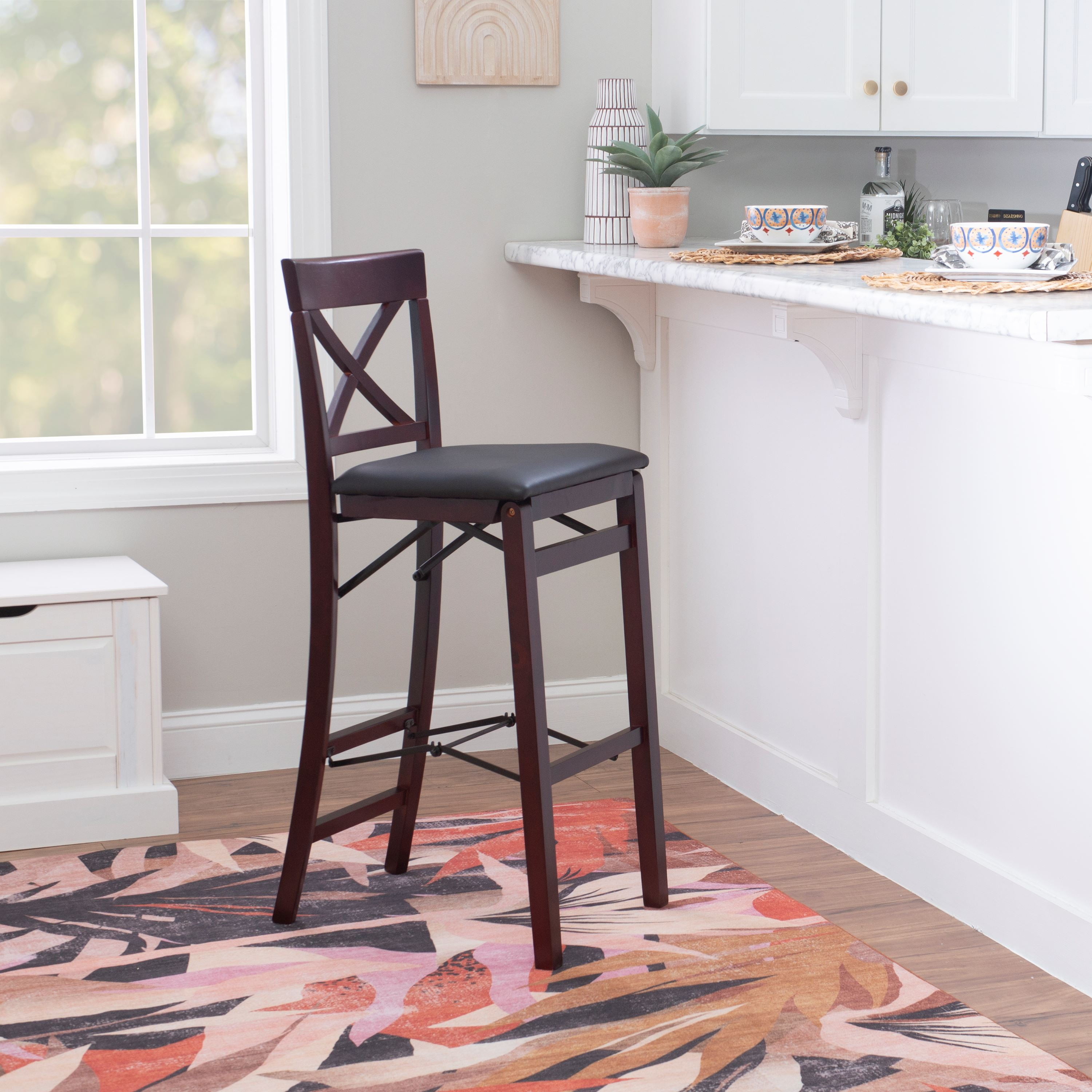 Linon Triena Full Back Folding Dining Chairs, 30" Seat Height, Espresso Finish with Brown Fabric - Image 6