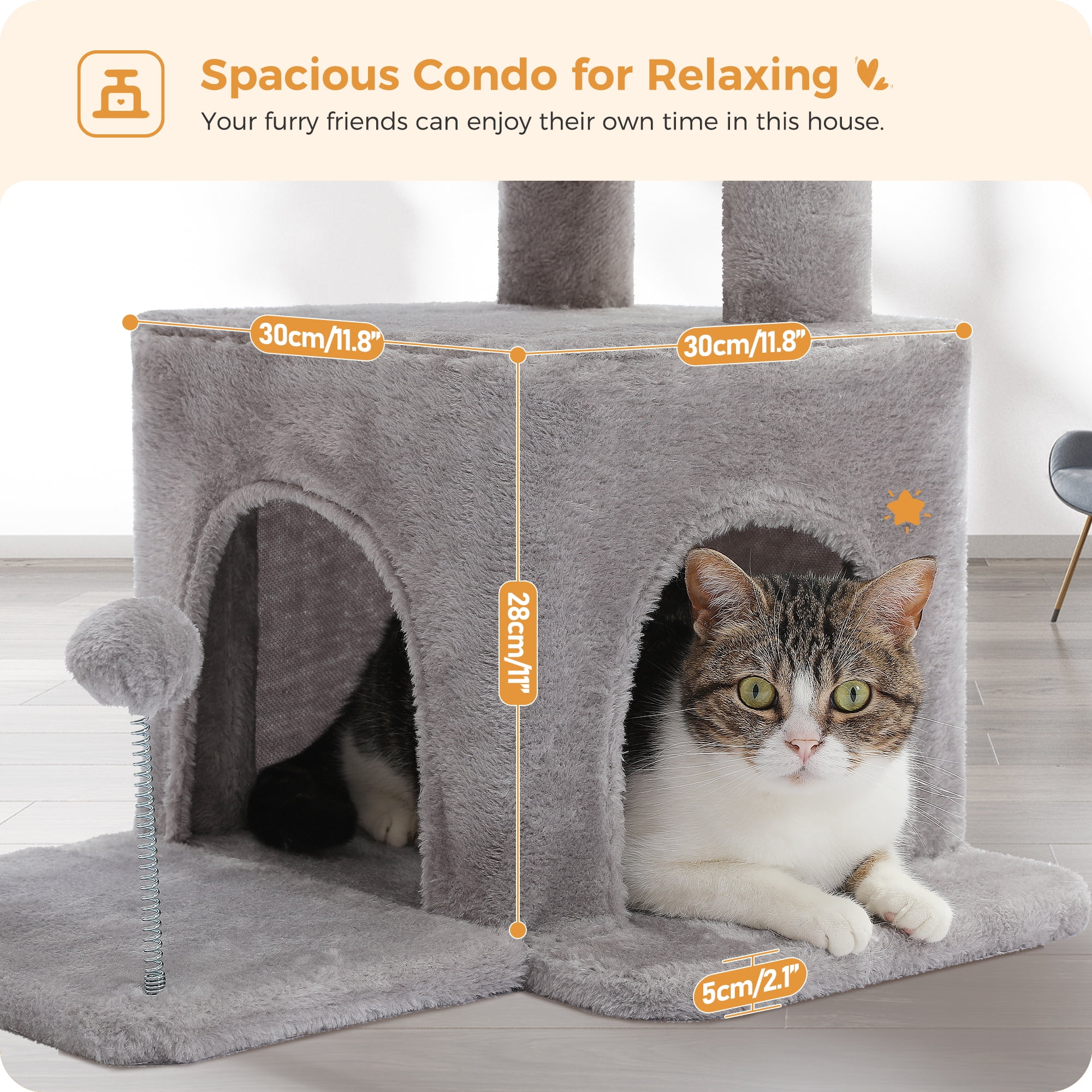 PAWZ Road Cat Tree 29.5" Sisal Cat Scratching Posts Tower Hammock Top Perch for Indoor Cats,Gray - Image 8