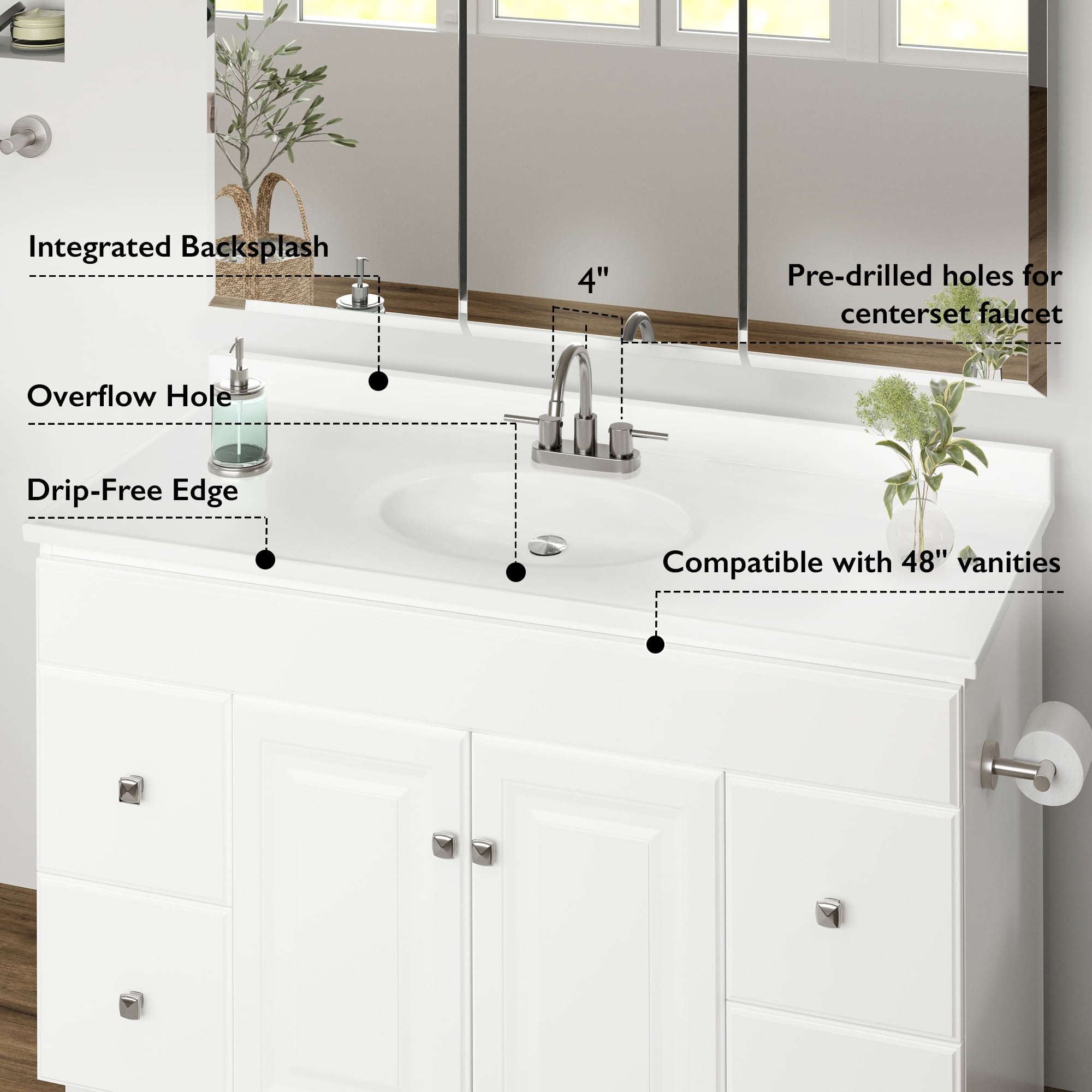Design House Cultured Marble 31" x 22" Single Bowl Vanity Top with Single-Hole Mount and Backsplash, White - Image 13
