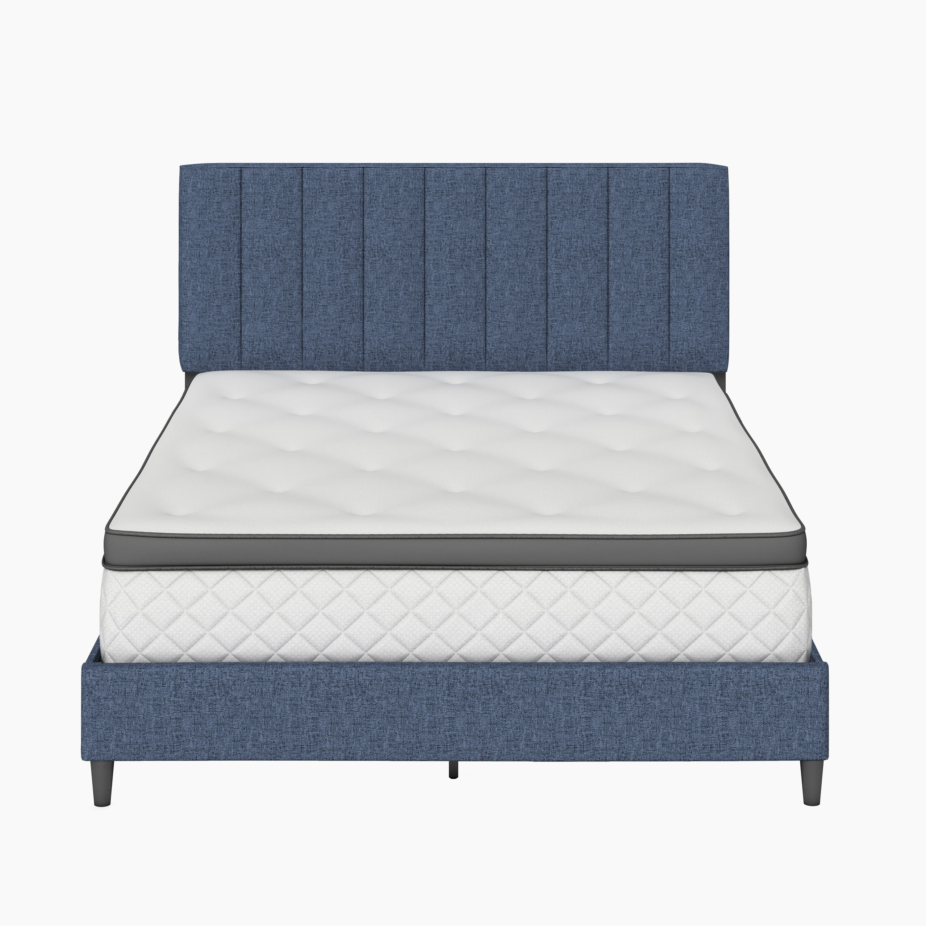Boyd Sleep Leah Blue Linen Full Size Fully Upholstered Platform Bed Frame with Adjustable Headboard - Image 9