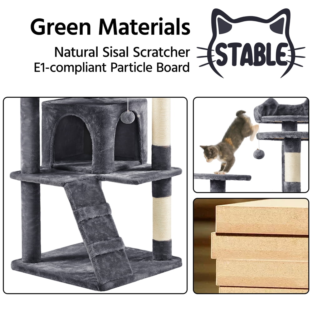 Renwick 70" Height Large Cat Tree Condo with 3 Platform & 3 Scratching Posts, Dark Gray - Image 8