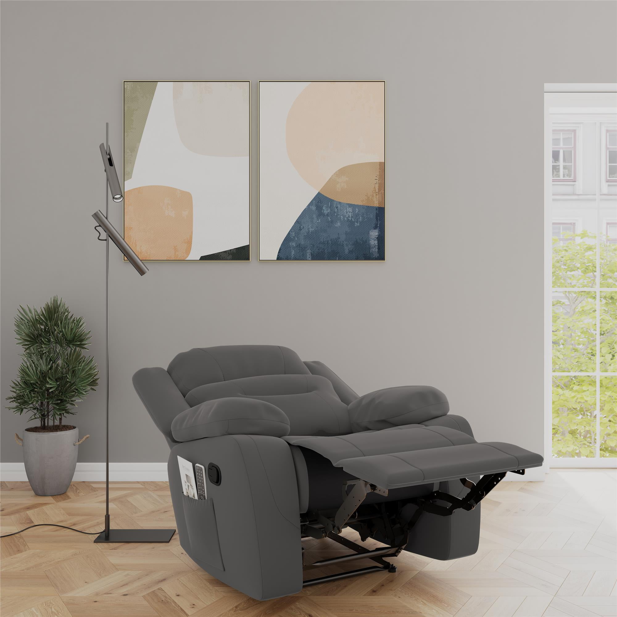 DHP Miller Recliner with Cupholder, Faux Microsuede, Gray - Image 5