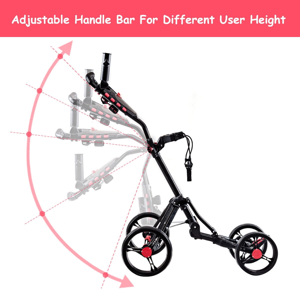 Costway Folding 4 Wheel Golf Pull Push Cart Trolley Club Umbrella Scorecard Drink Holder - Image 7