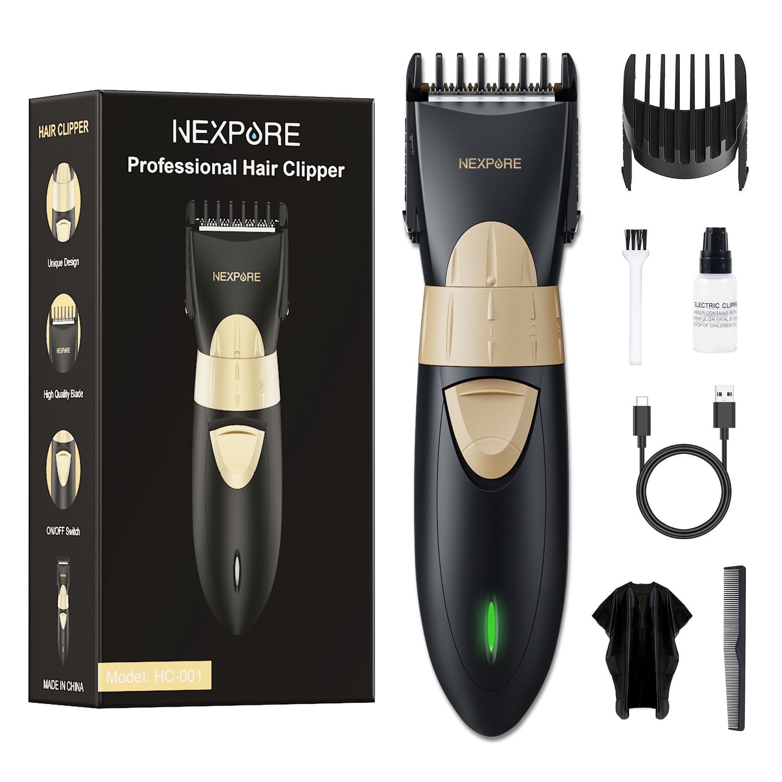 NEXPURE Hair Clippers for Men, Cordless Clippers for Hair Cutting Kit IPX7 Waterproof, Low-Noise Rechargeable Trimmer with Guide Combs for Men & Kids, Black - Image 9