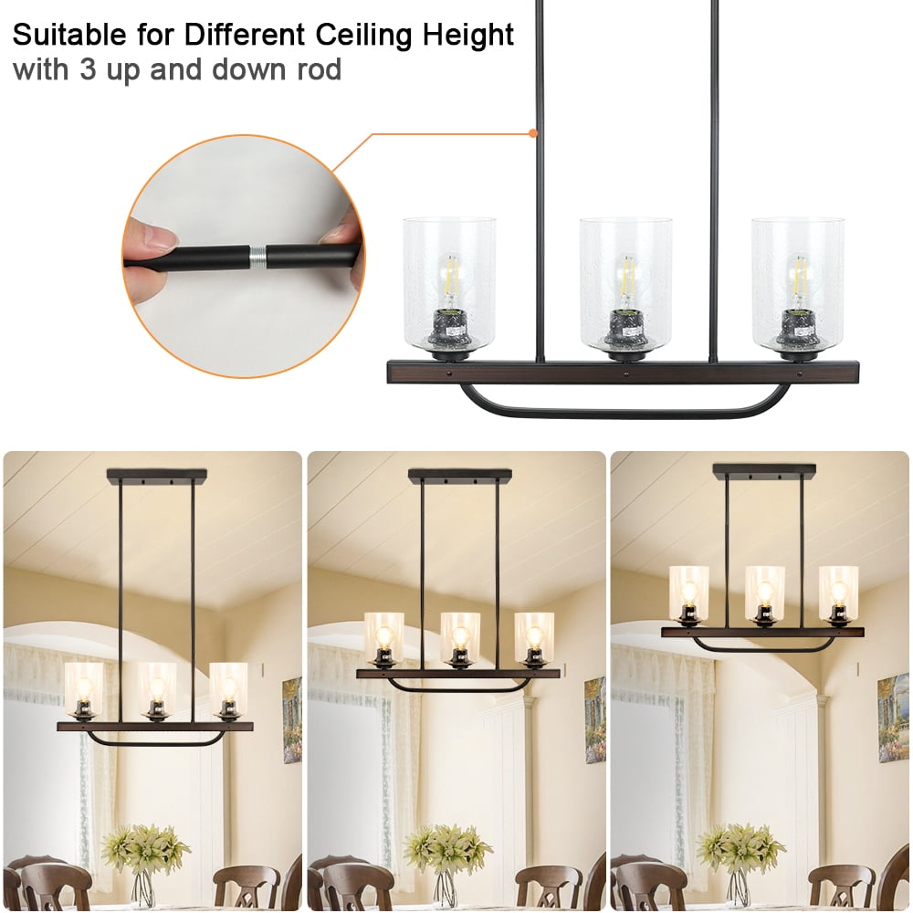 Depuley 3 Light Glass Shade Pendant Light Black Flush Mount Ceiling Light Fixture Rustic Farmhouse Track Ceiling Light, Adjustable, E26 Socket - Image 4