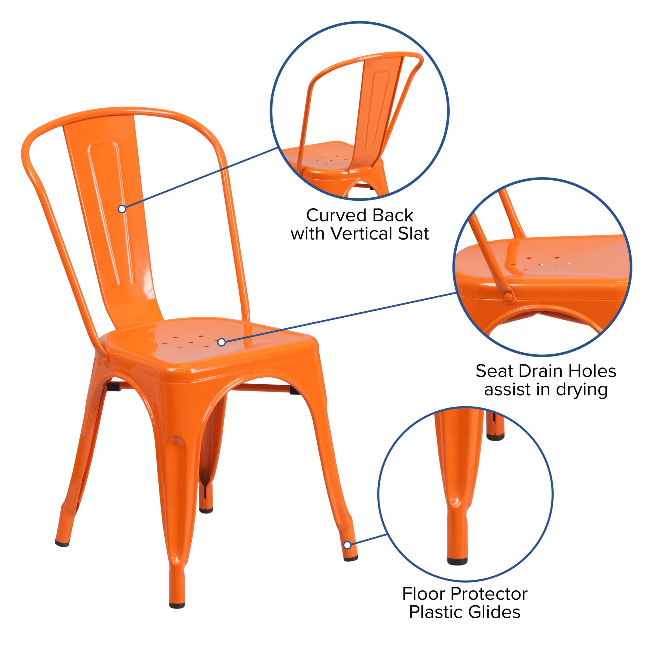 Flash Furniture Perry Adult Commercial-Grade Metal Indoor/Outdoor Stackable Dining Chair, Orange - Image 9