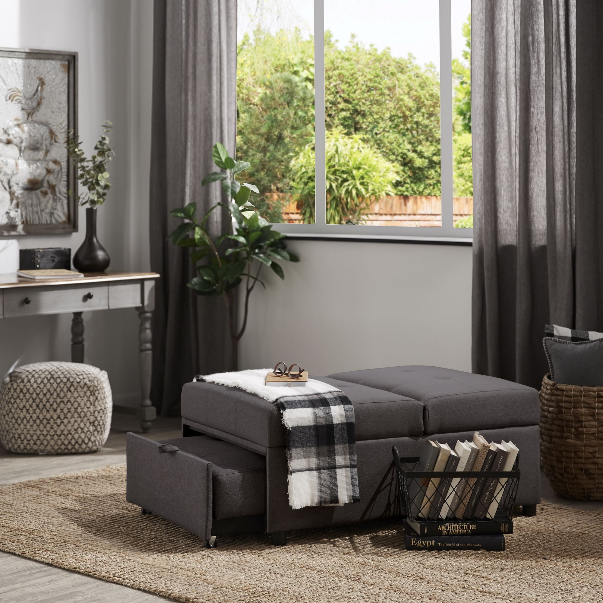Weston Home Tucker Convertible Ottoman, Dark Grey - Image 3