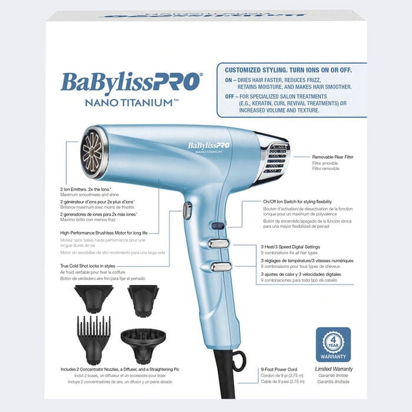 BaBylissPRO Nano Titanium Professional High-Speed Dual Ionic Hair Dryer - Image 5