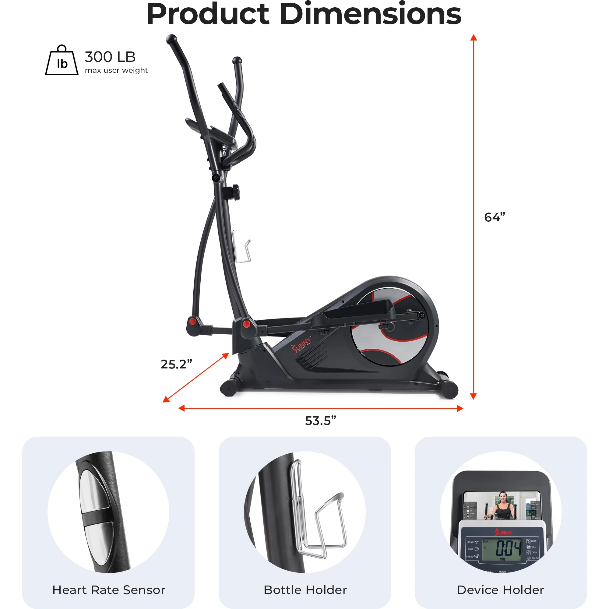 Sunny Health & Fitness Endurance Elliptical Trainer, 300LB Capacity & 15-Level Magnetic Resistance w Smart Bluetooth & FREE SunnyFit® App - SF-E323050 - Image 5