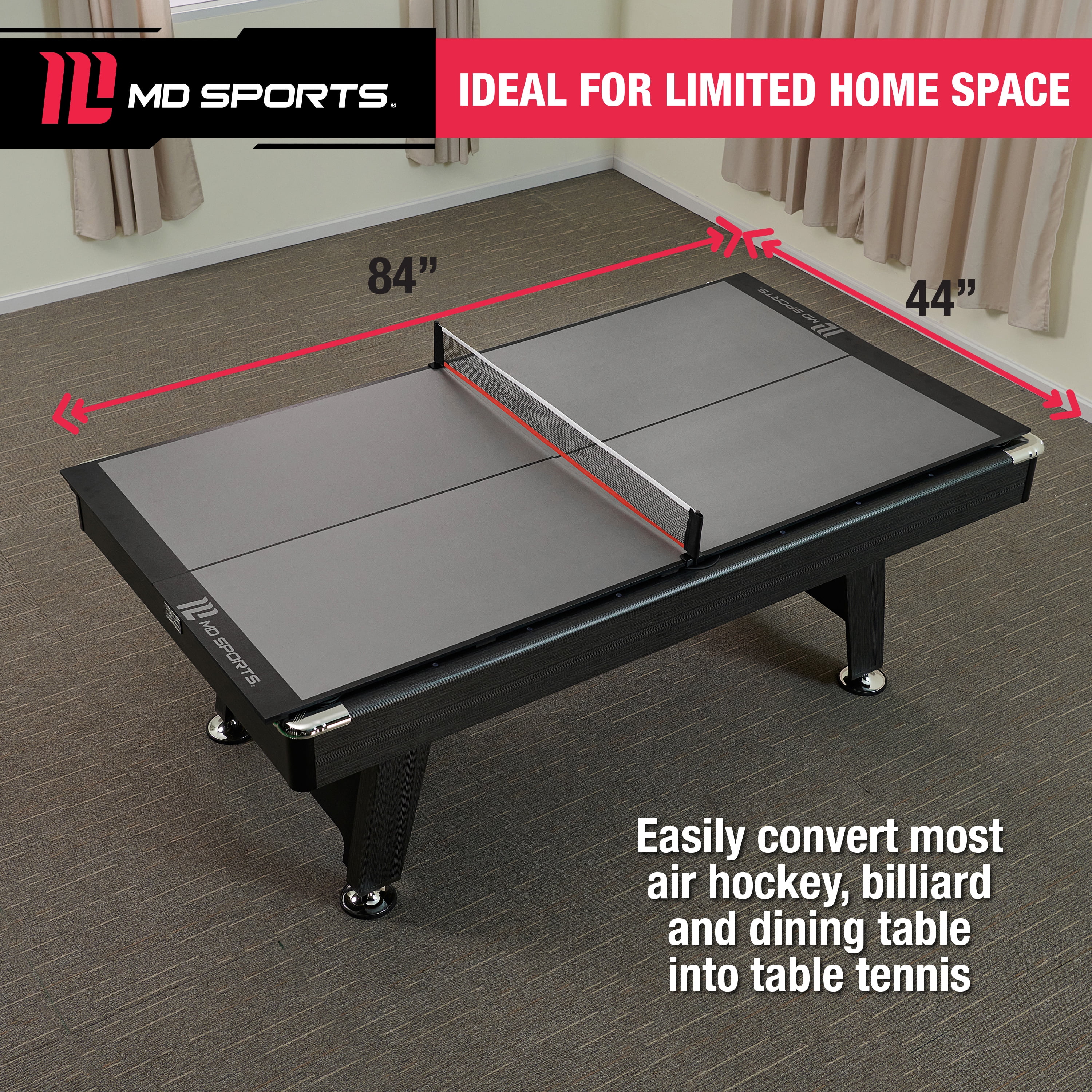 7-ft Table Tennis Conversion Top, 9mm Playfield, Net Included, Gray, and 4 Piece Top Folds for Storage by MD Sports - Image 6