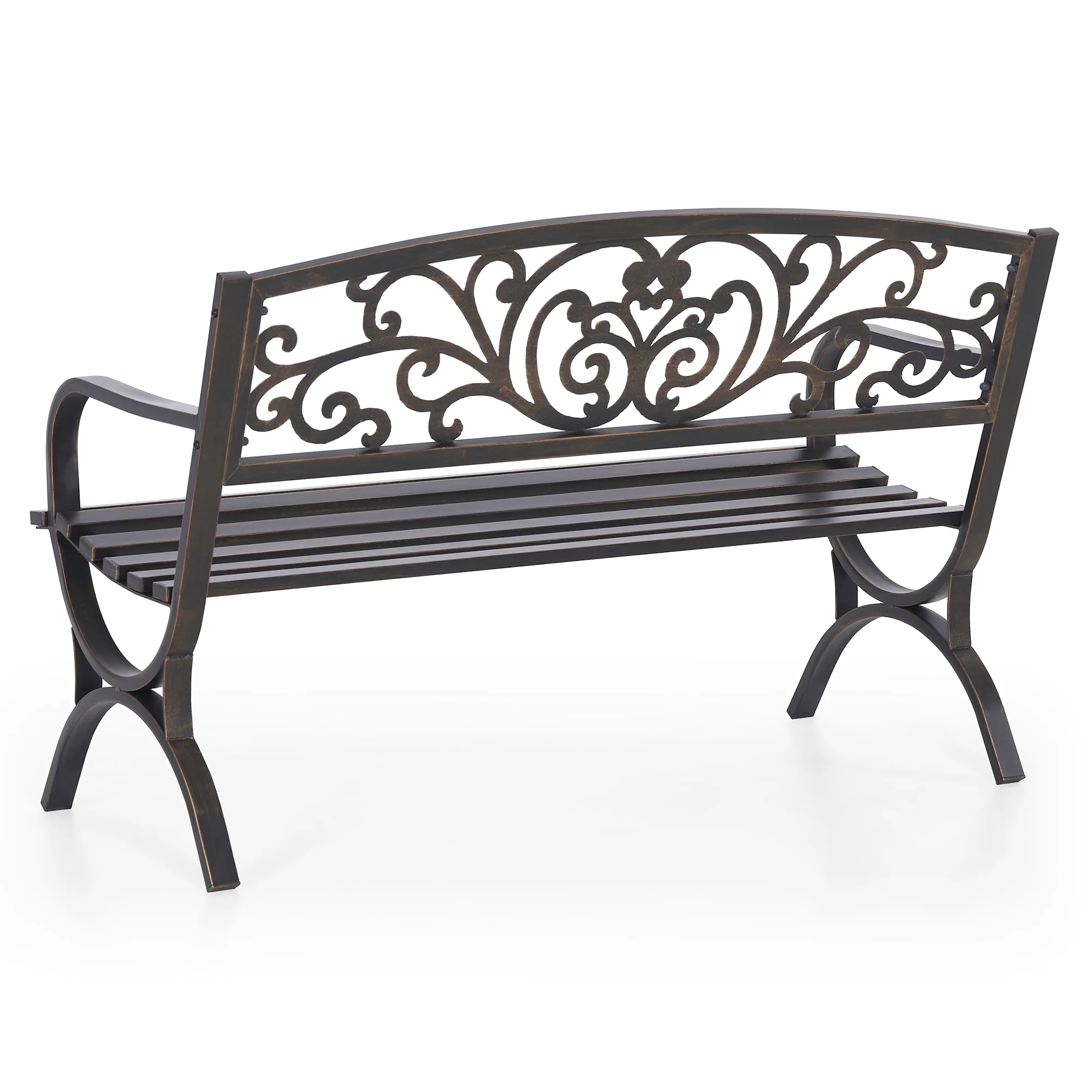 Summit Living 50 Inches Outdoor Garden Bench,Cast Iron Patio Park Bench Metal Frame,Bronze - Image 3