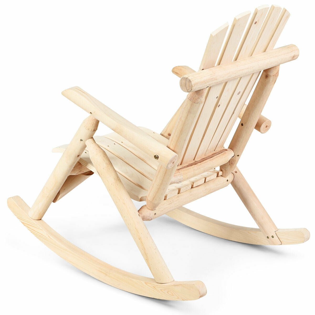 Costway Log Rocking Chair Wood Single Porch Rocker Lounge Patio Deck Furniture Natural - Image 5