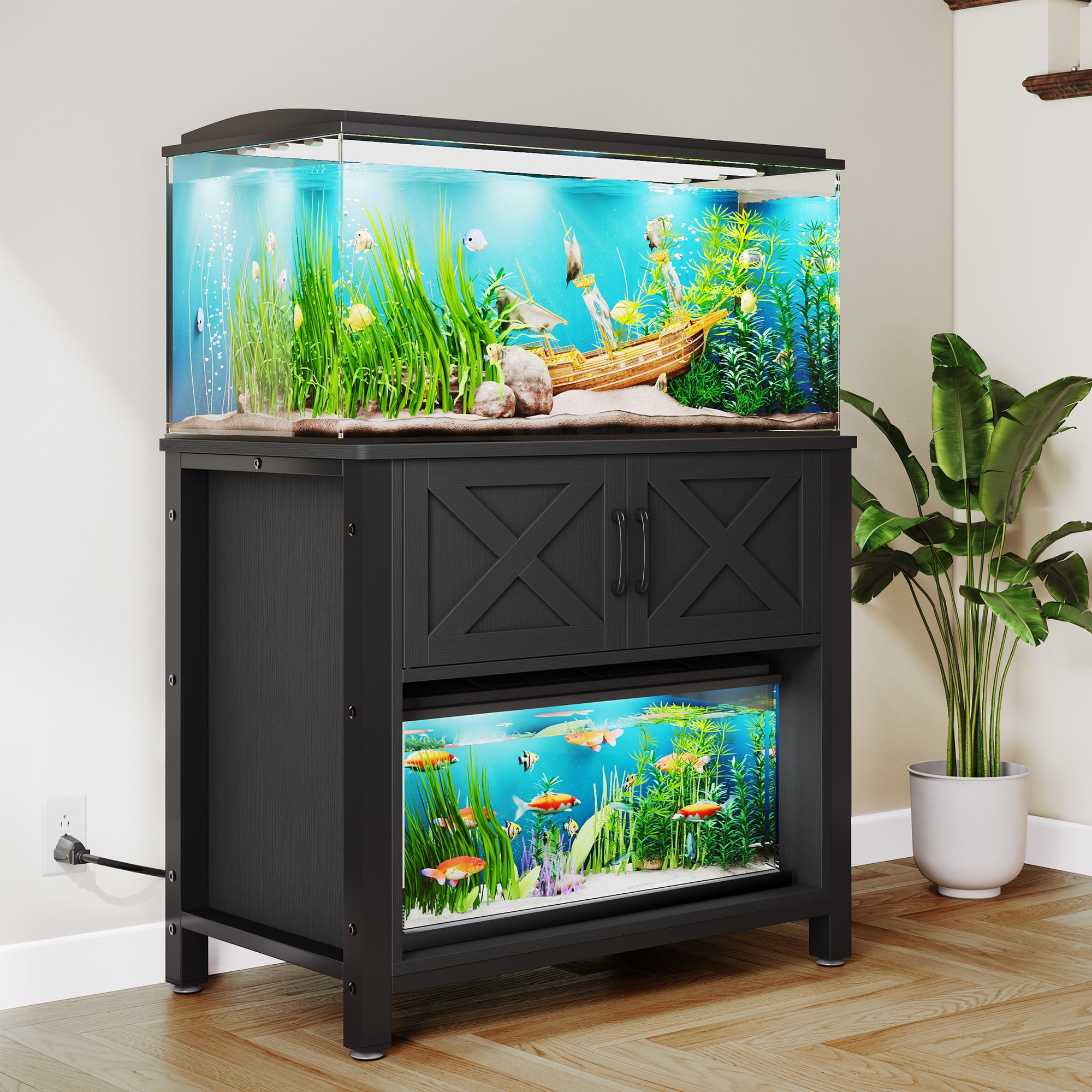 Dextrus Heavy Duty Metal Aquarium Stand with Power Outlets, 40-55 Gallon Fish Tank Stand, Turtle Tank, Reptile Terrarium with Cabinet, 670LBS Capacity-Black - Image 9
