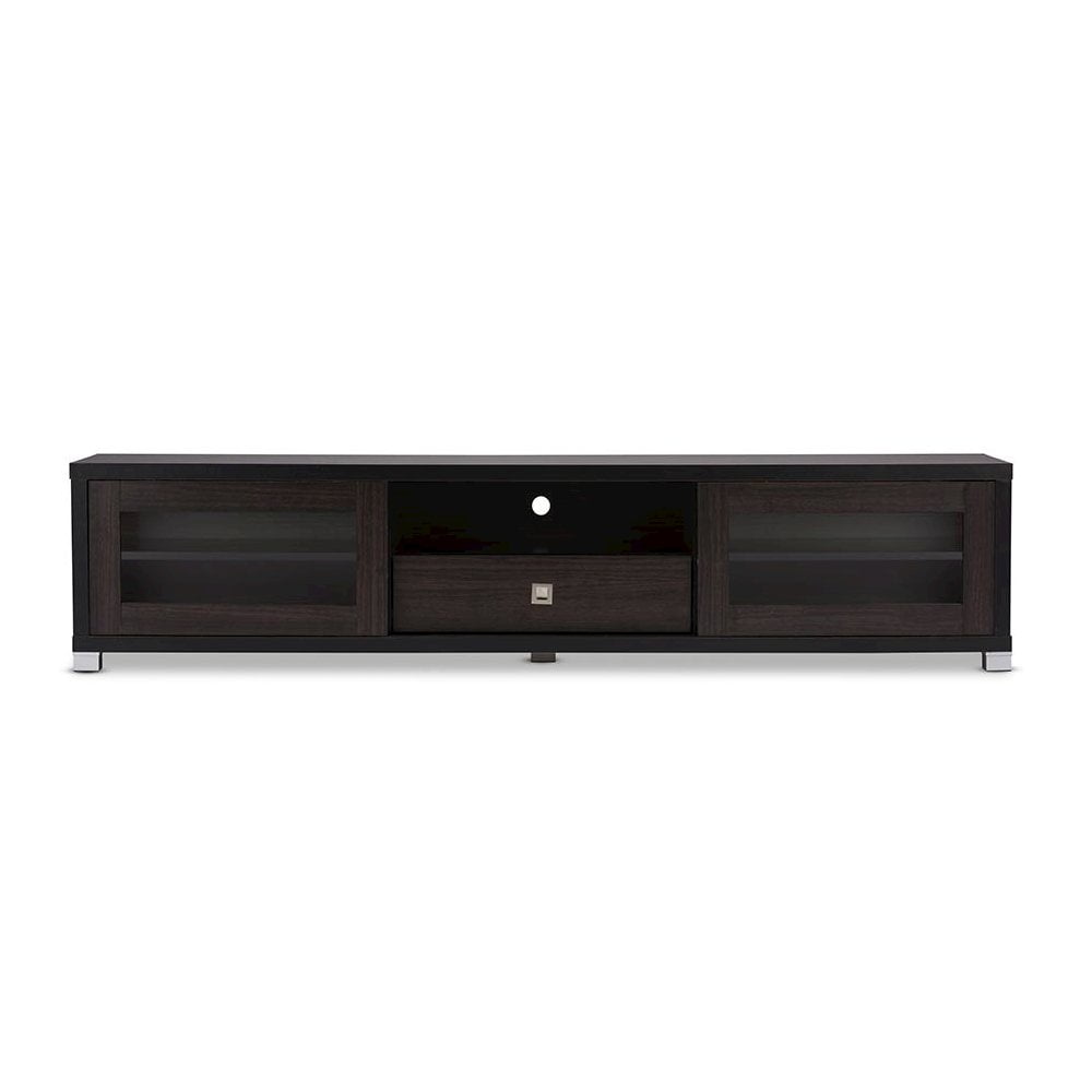 Baxton Studio Beasley 70 - Inch Dark Brown TV Cabinet with 2 Sliding Doors and Drawer - Image 3