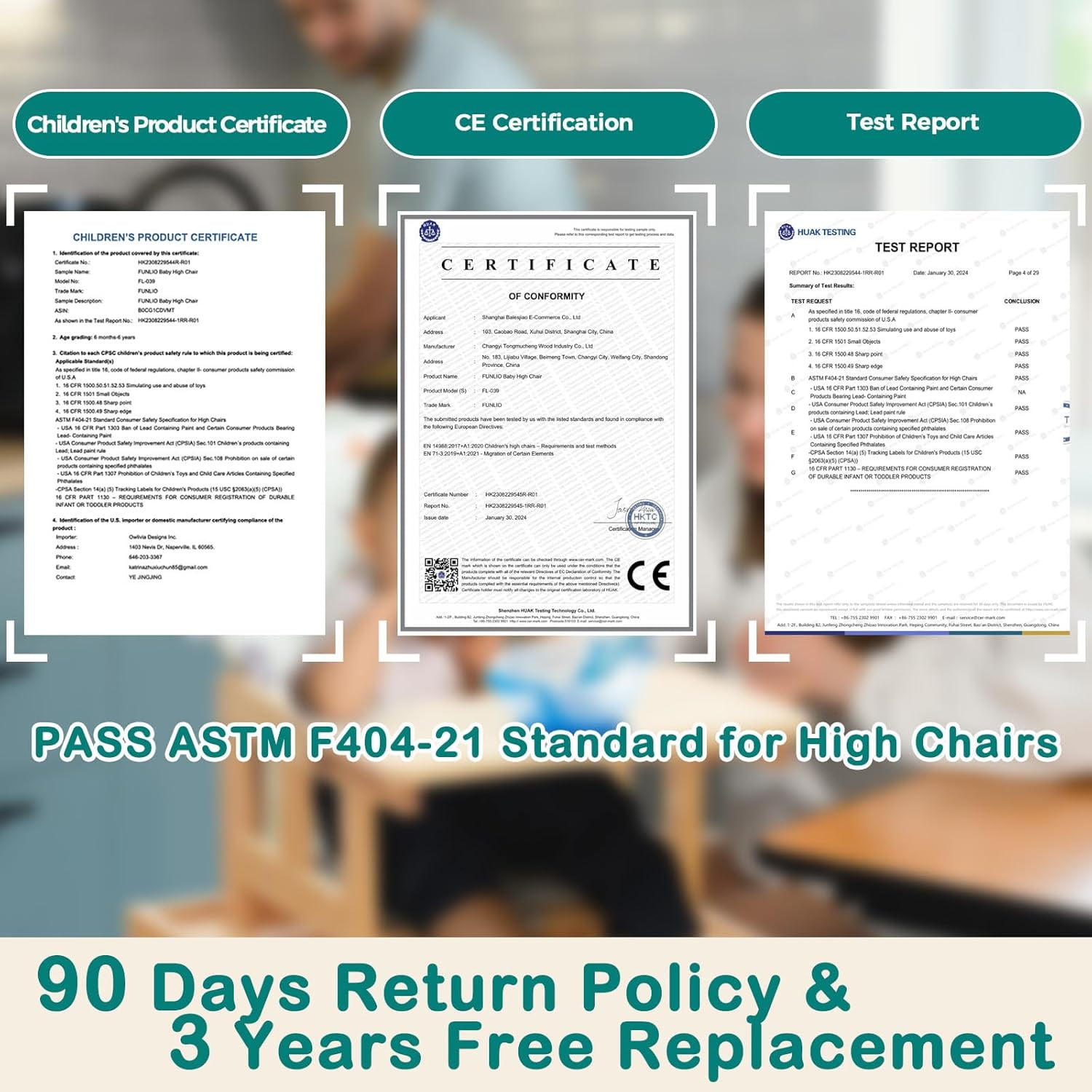 FUNLIO Wooden High Chair, 2-in-1 Convertible HighChair for Toddlers 0.5-6 Years, Height Adjustable for Babies,Premium Solid Wood with Detachable Tray/Cushion/Safety Belt, CPC Approved - Image 3