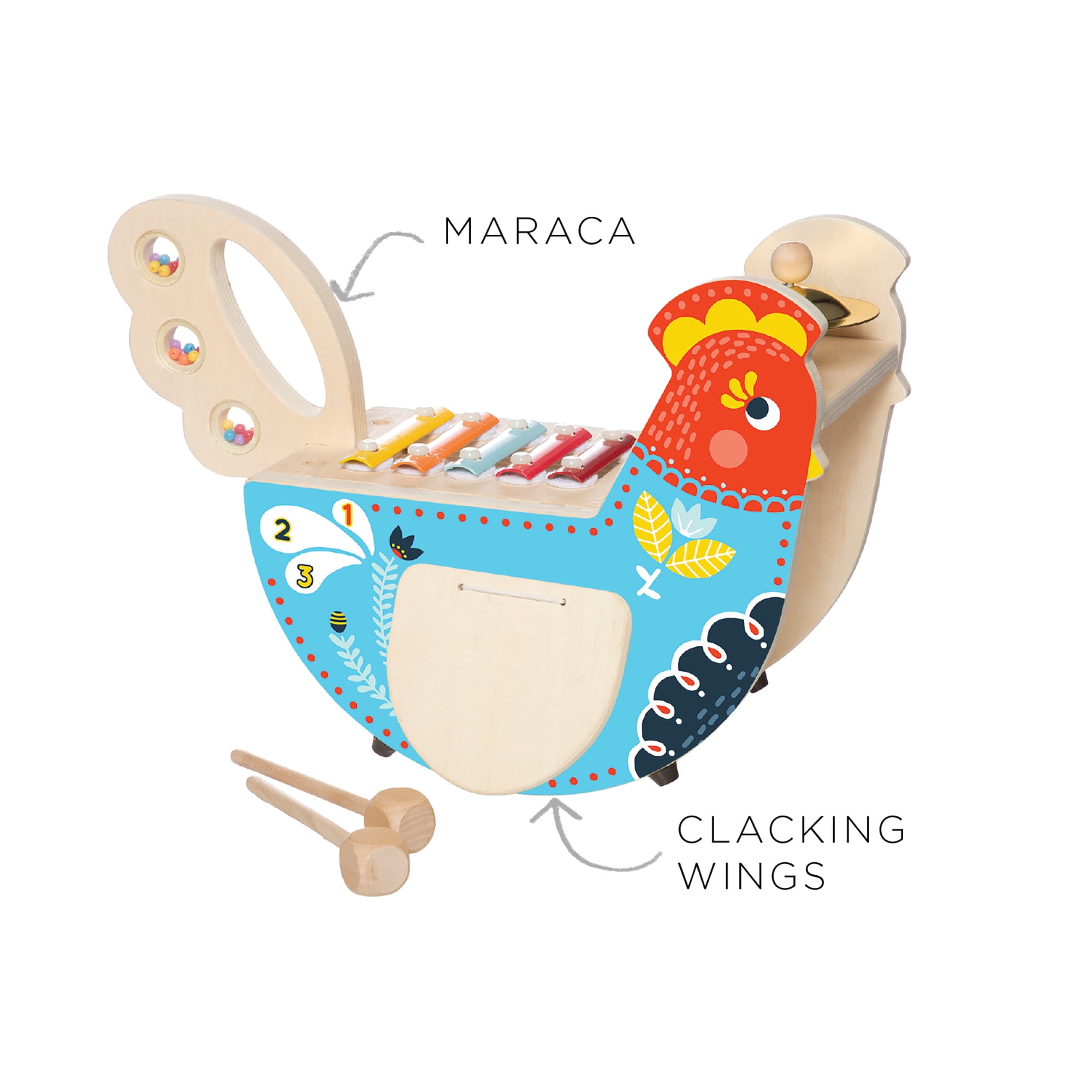 Manhattan Toy Musical Chicken Wooden Instrument for Toddlers with Xylophone, Drumsticks, Cymbal and Maraca - Image 6