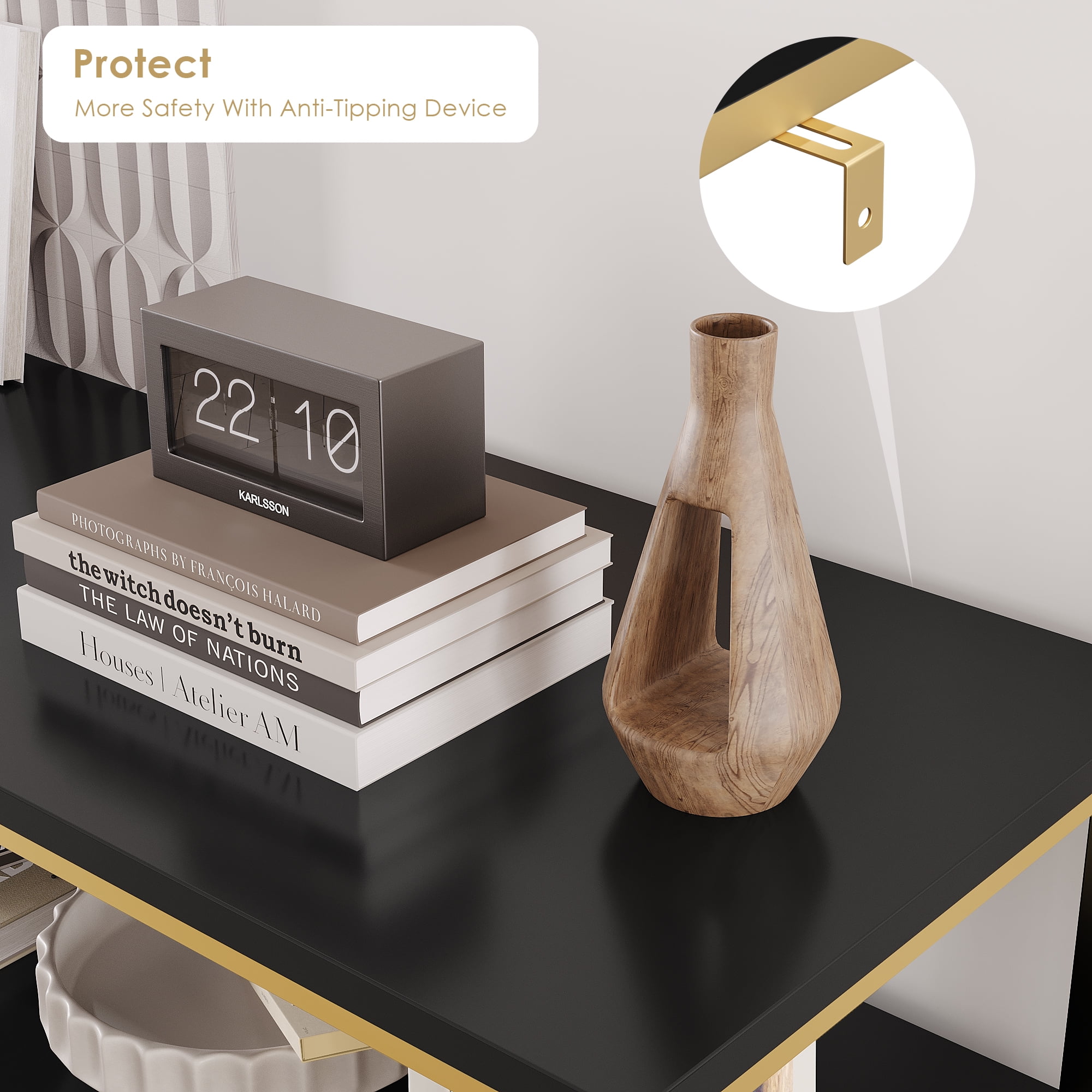 Homfa 8 Drawer Dresser for Bedroom, Modern Chest of Drawer, Wood Storage Cabinet with Shelf for Living Room, Black Gold - Image 6