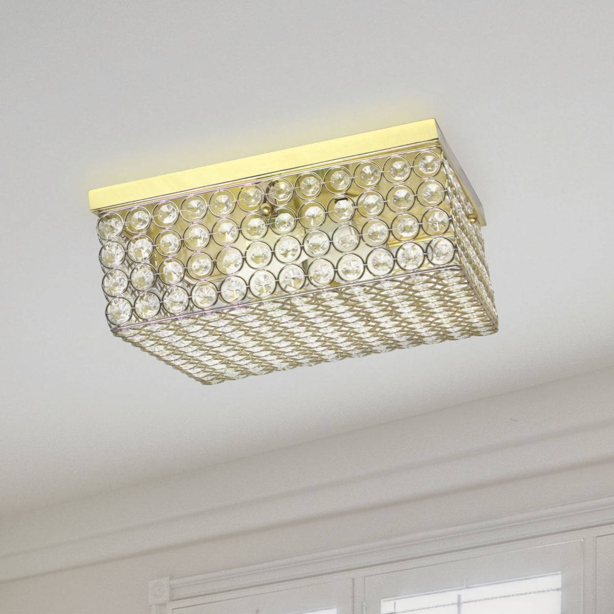 Elegant Designs Elipse Crystal 12" Modern Metal 2 Light Squared Ceiling Flush Mount Fixture, Gold - Image 4