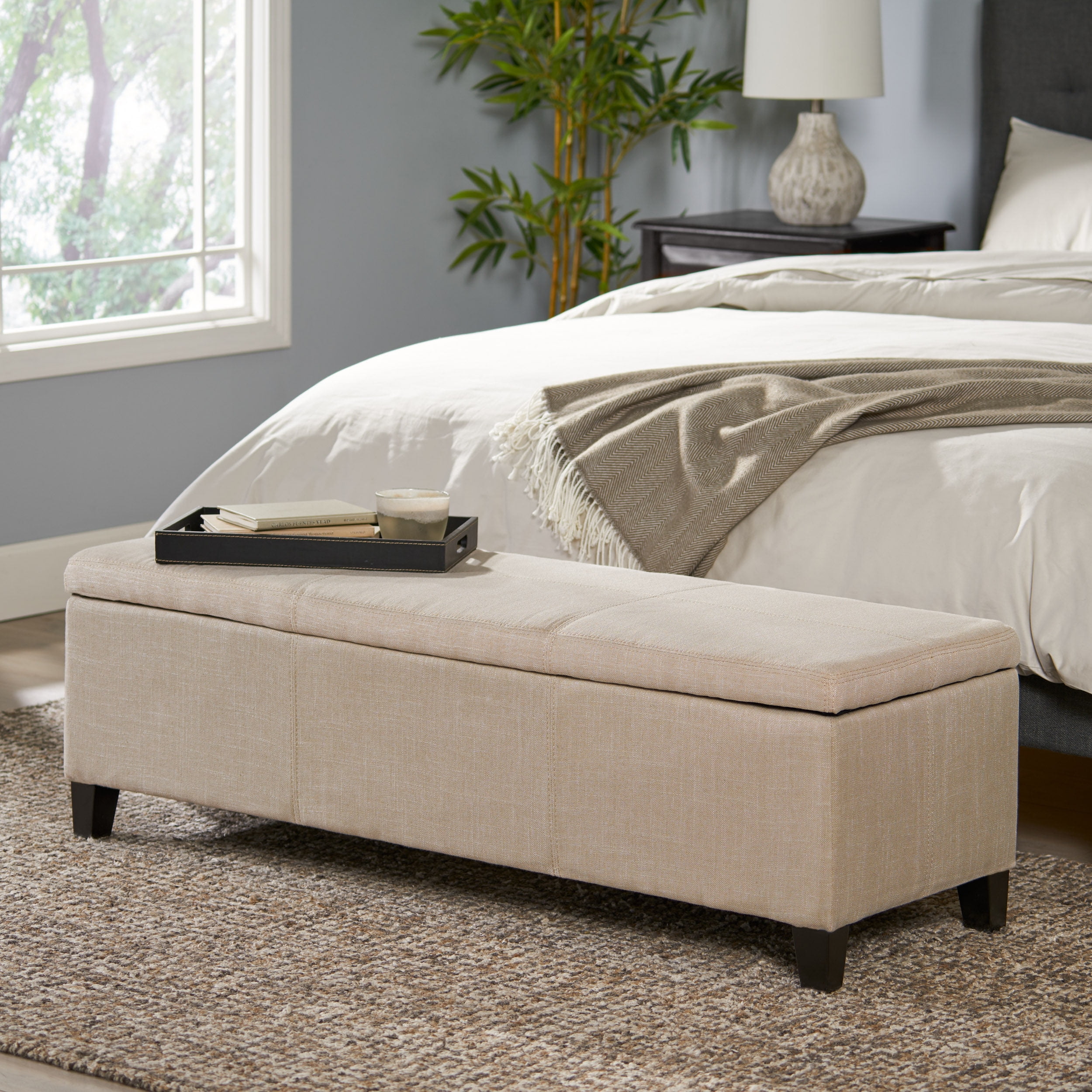 Noble House James Fabric Storage Ottoman, Light Beige - Image 3