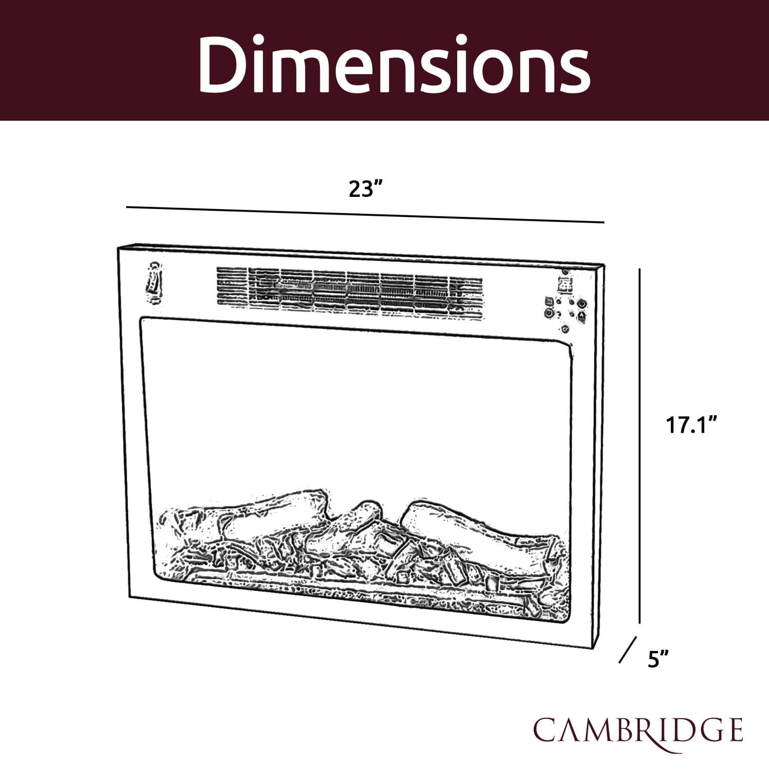 Cambridge Electric Fireplace Insert 23" x 17.1" 5115 BTU Electric Indoor Fireplace - Image 3