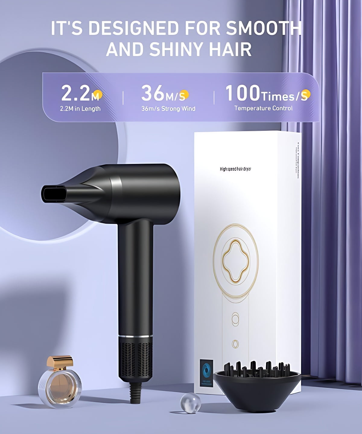 Hair Dryer-Fast Drying Ionic Blow Dryer-Updated 1500 W Low Noise Technology home with Diffuser&Smooth Nozzle - Image 5