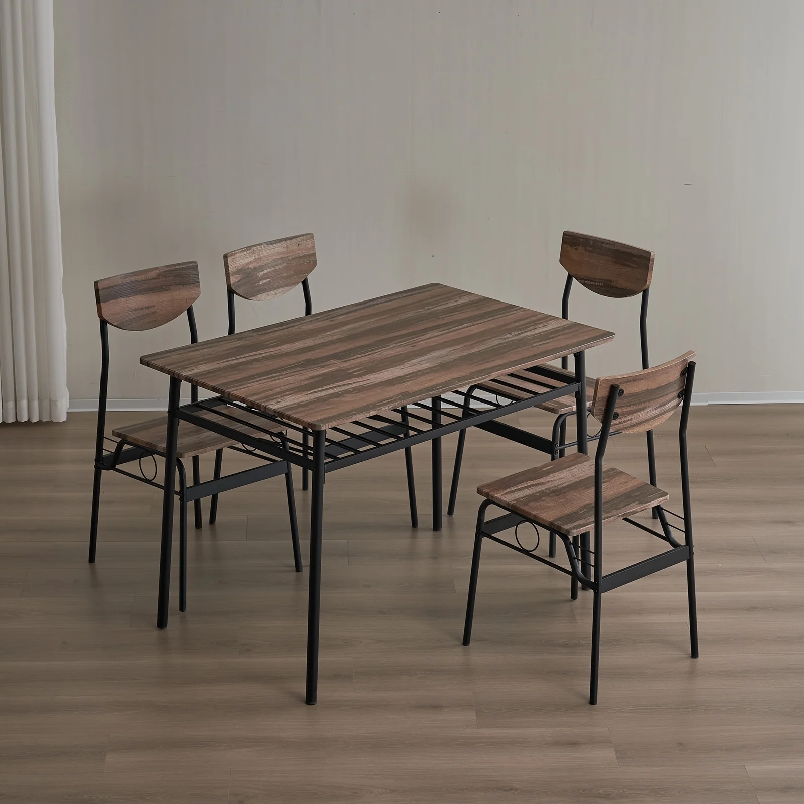 Ktaxon 5 Pieces Dining Table and Chair Set, Breakfast Diner Table Set with 4 Chairs and Shelf for Kitchen Dining Room, Natural Wood - Image 6