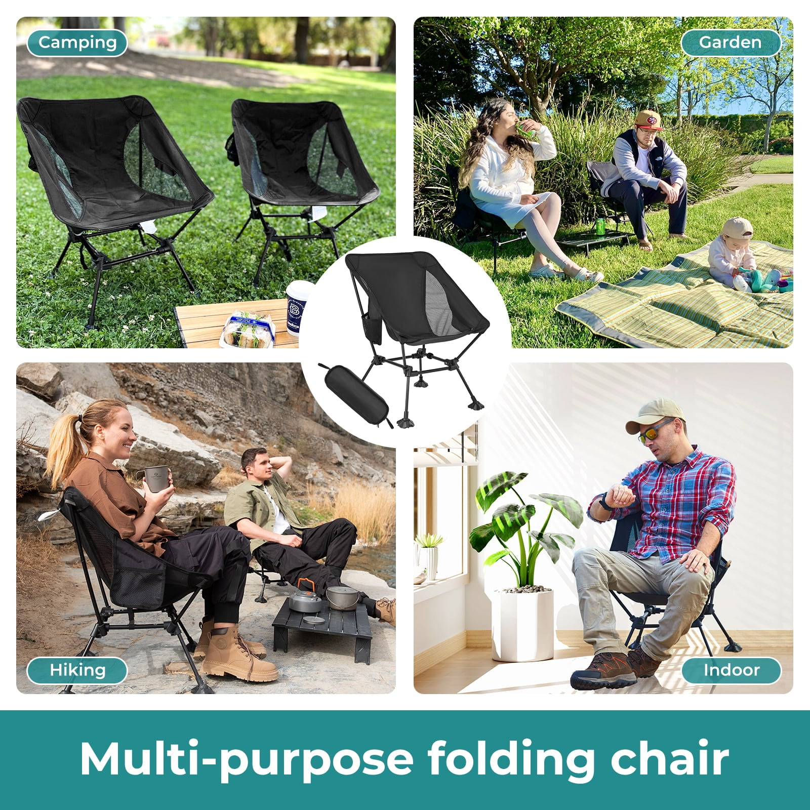 ATEPA Ultralight Portable Camping Chair, Folding Chair with Carry Bag, Weighing just 2.5 lbs, Support up to 330LBS, Portable Folding Square Tall Chairs for Fishing, Hiking, Backpacking - Image 6