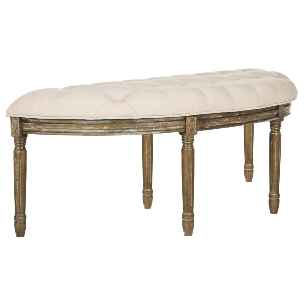 SAFAVIEH Abilene Tufted Rustic Semi Circle Bench, Beige/Rustic Oak - Image 6