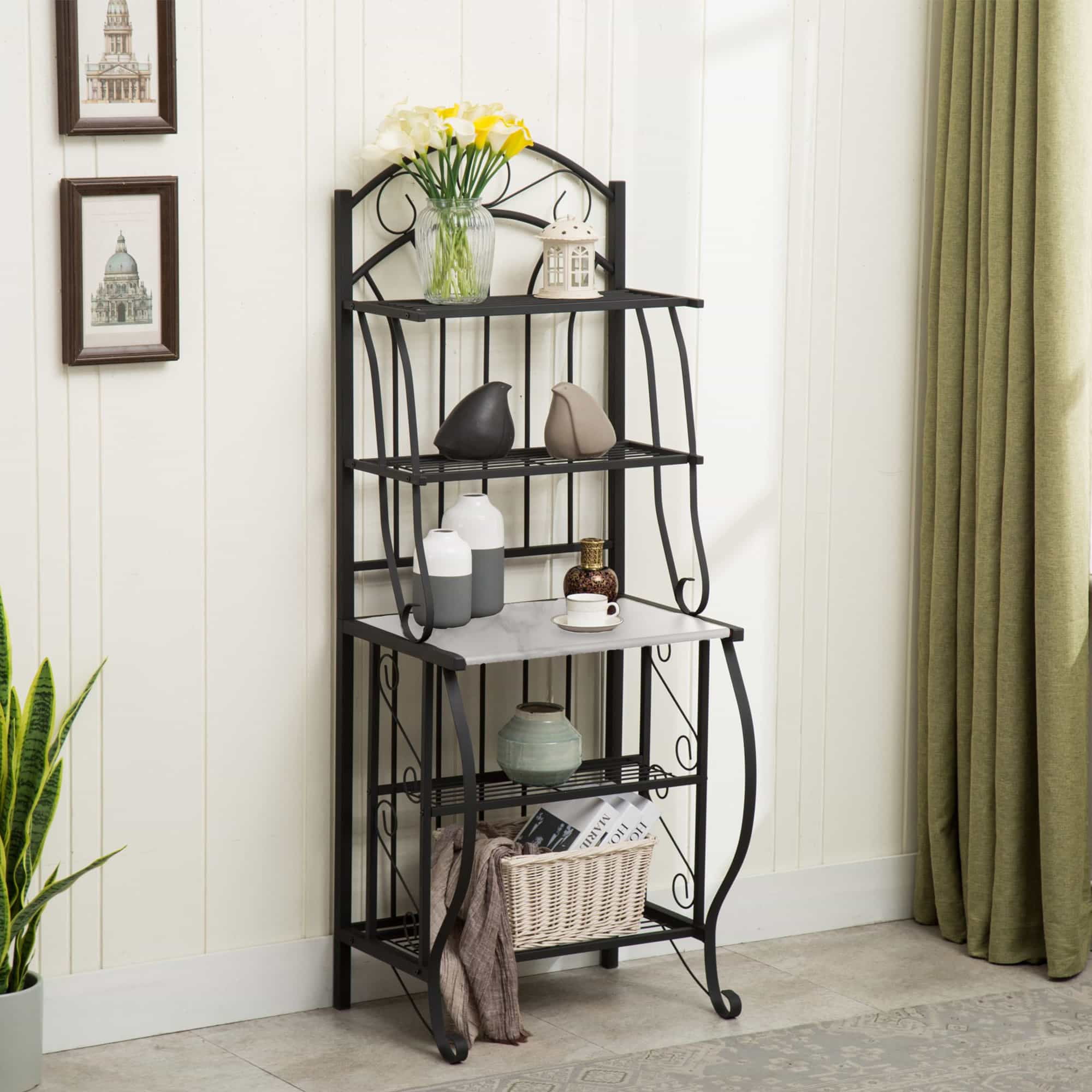 Boraam Valencia Rustic Baker's Rack with Faux Marble Shelf - Image 7