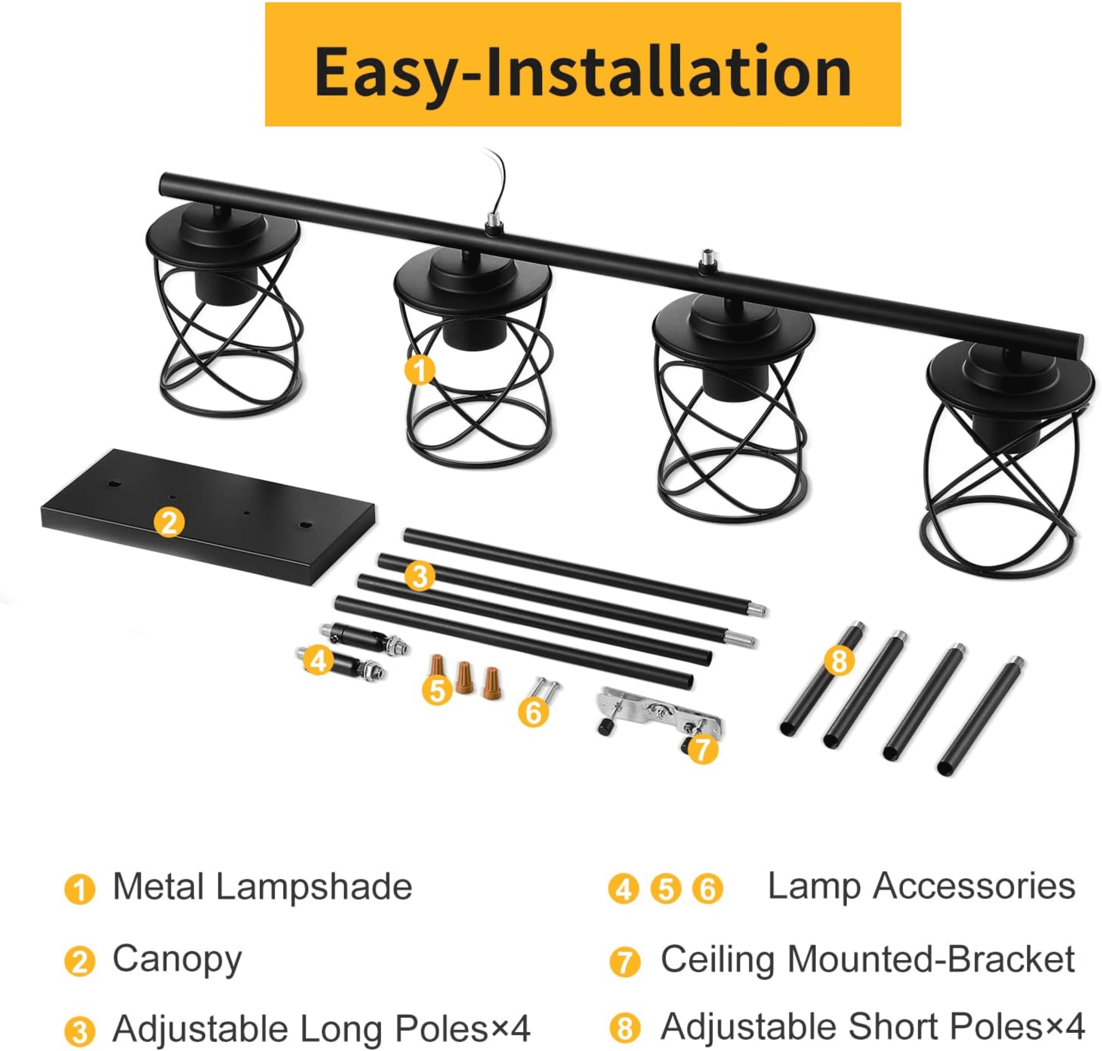 4-Light Kitchen Island Light, Dining Room Lighting Fixtures Hanging for Kitchen Island Table Living Room, Black Metal - Image 5