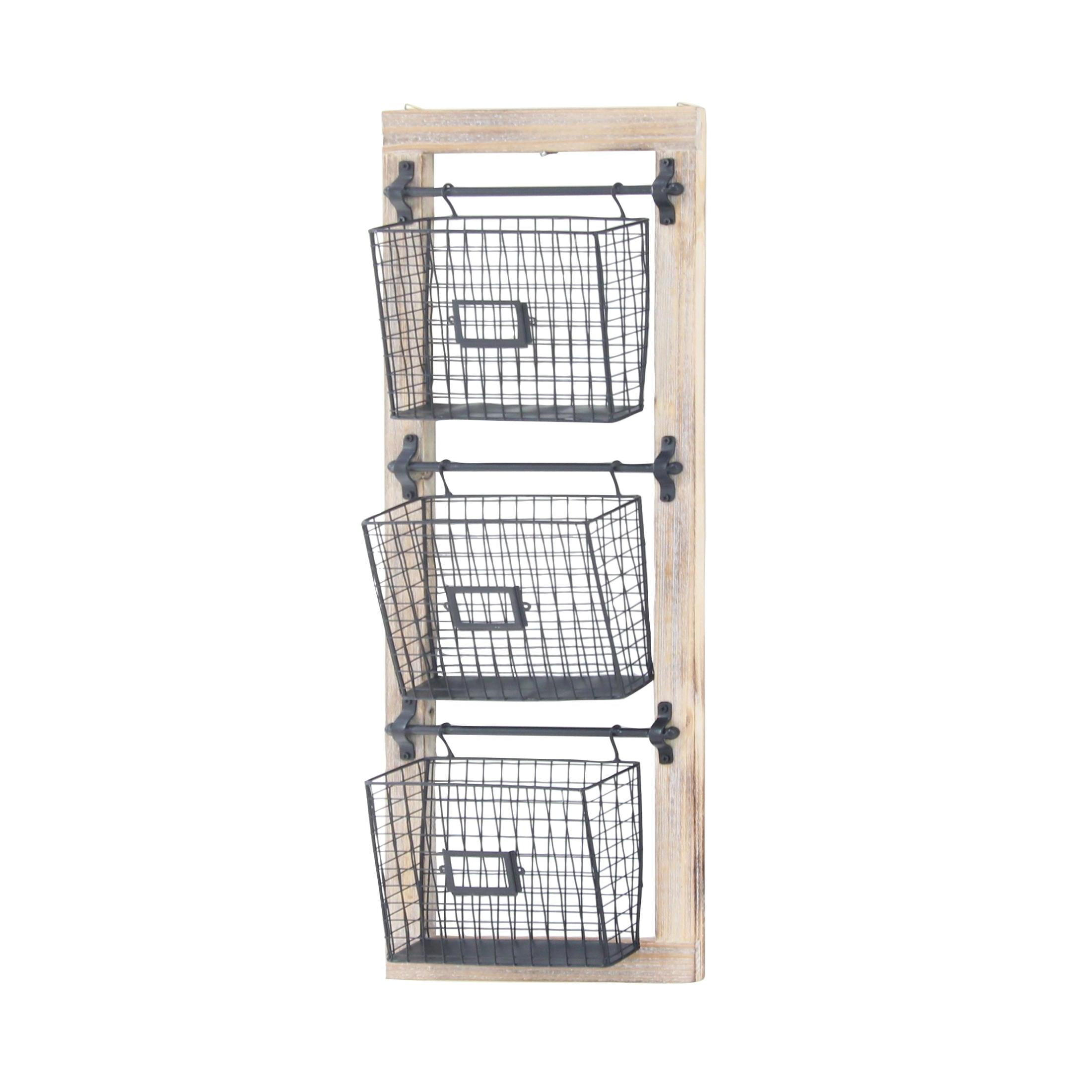 DecMode 36" Black Metal 3 Slot Suspended Wire Basket Magazine Rack Holder with Label Slot - Image 11