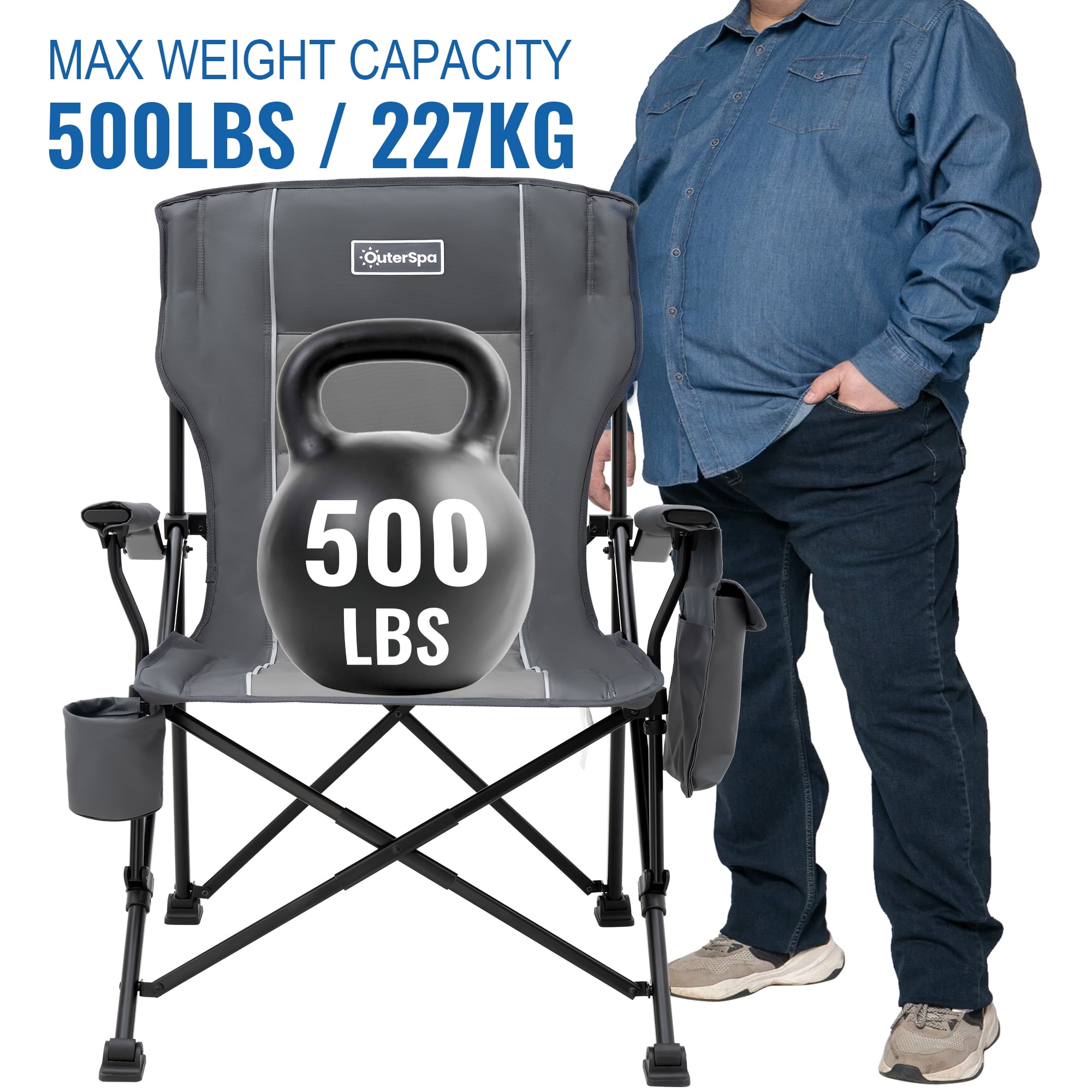 OuterSpa Oversized Camping Chair Big and Tall Camping Chair Compact Portable Camping Chair with Carry Bag High Back Padded Camping Chair Comfortable Heavy Duty Camping Chair, Support 500 lbs - Image 7
