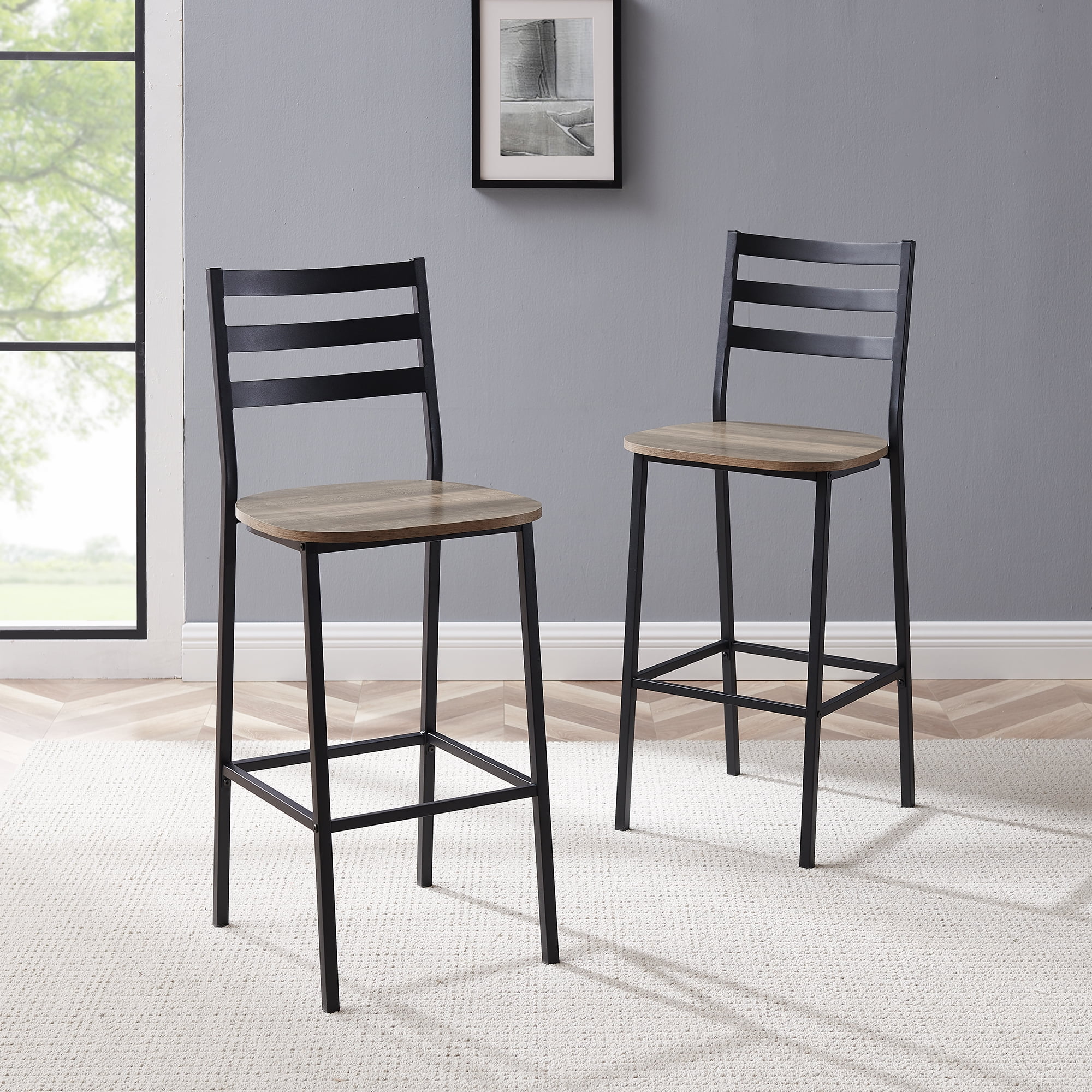 Logan Grey Wash 2-Pack Slat Back Counter Stools by River Street Designs - Image 2