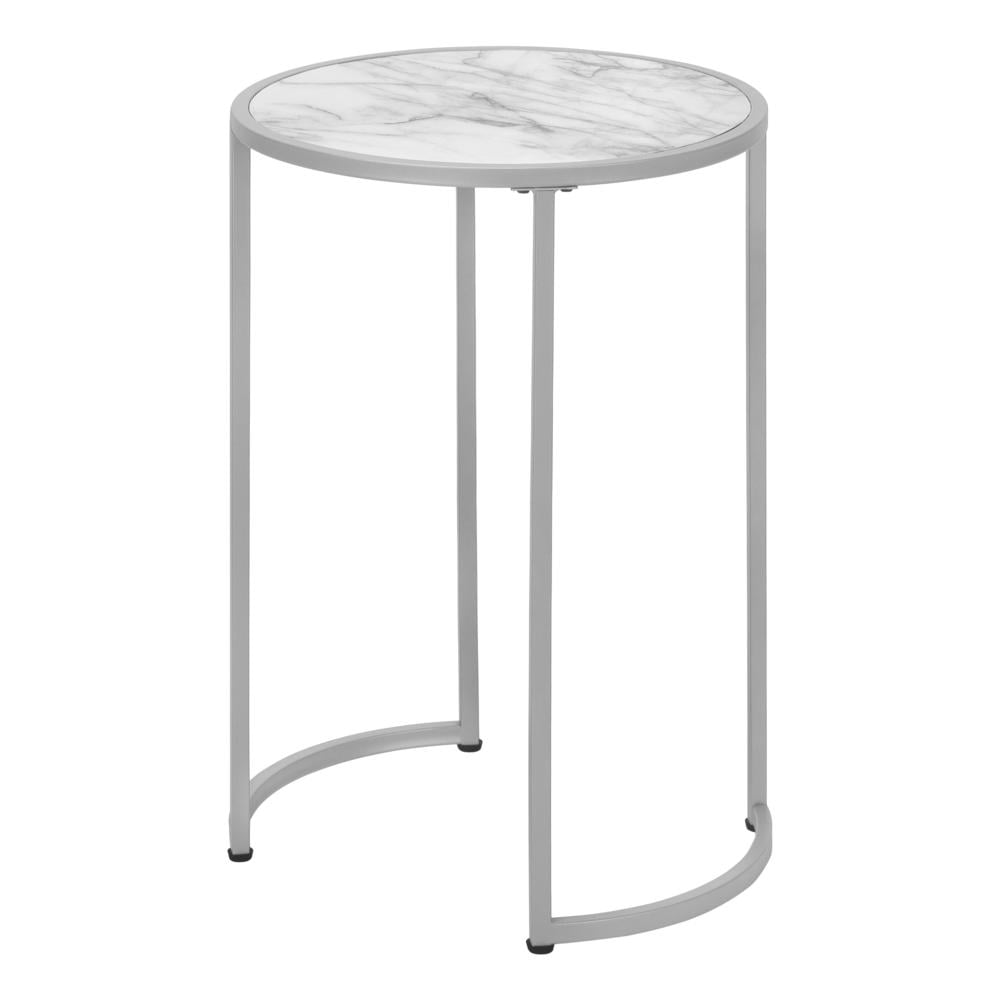 Accent Table Side Round End Lamp Bedroom Metal White Marble Look - Image 10