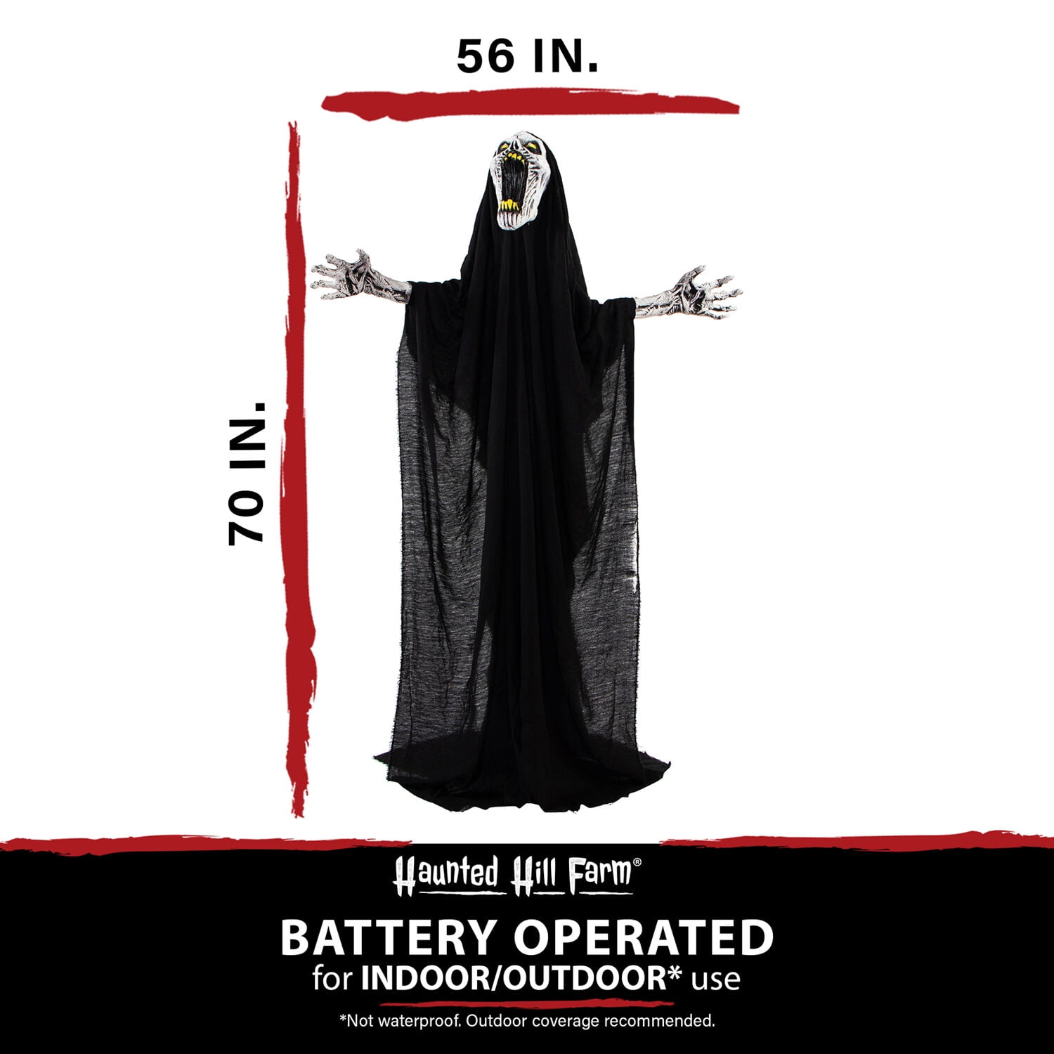 Haunted Hill Farm 70-In. Squal the Animated Howling Reaper, Indoor or Covered Outdoor Halloween Decoration, Battery Operated, HHRPR-20FLSA - Image 2